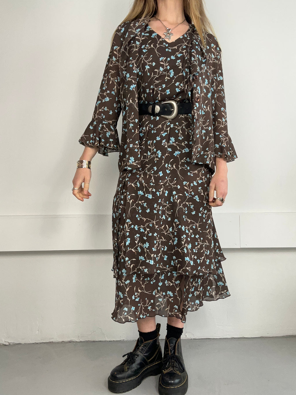 Brown 90's Floral Shirt And Dress Size 10