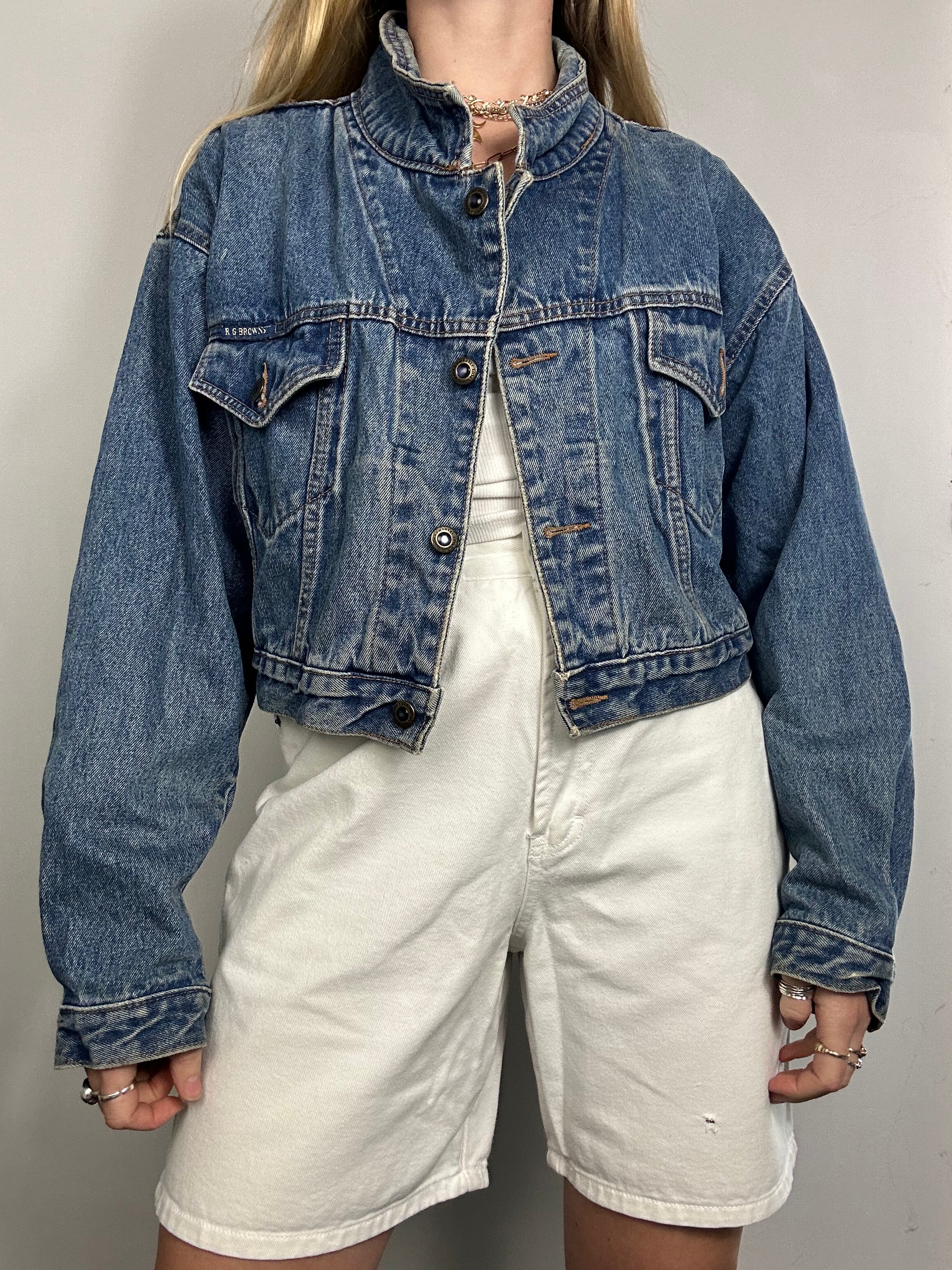 Cropped 80's Indigo Denim Jacket size 10
