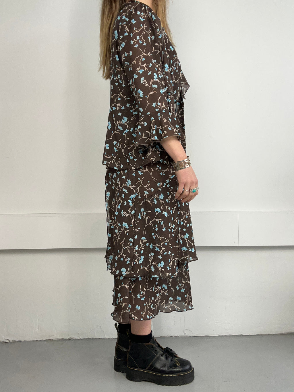Brown 90's Floral Shirt And Dress Size 10