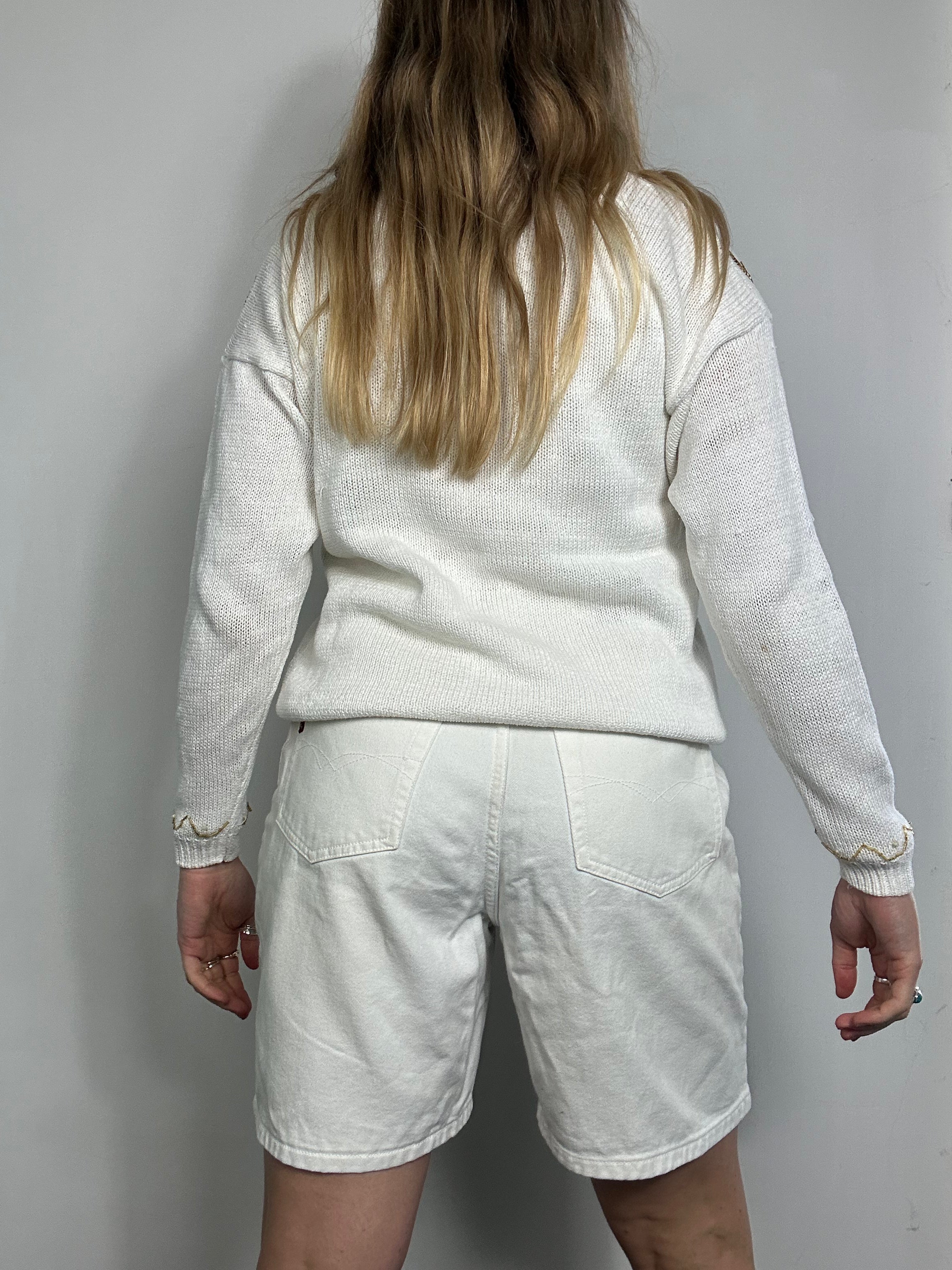 80's White Embellished Cadigan Size 10