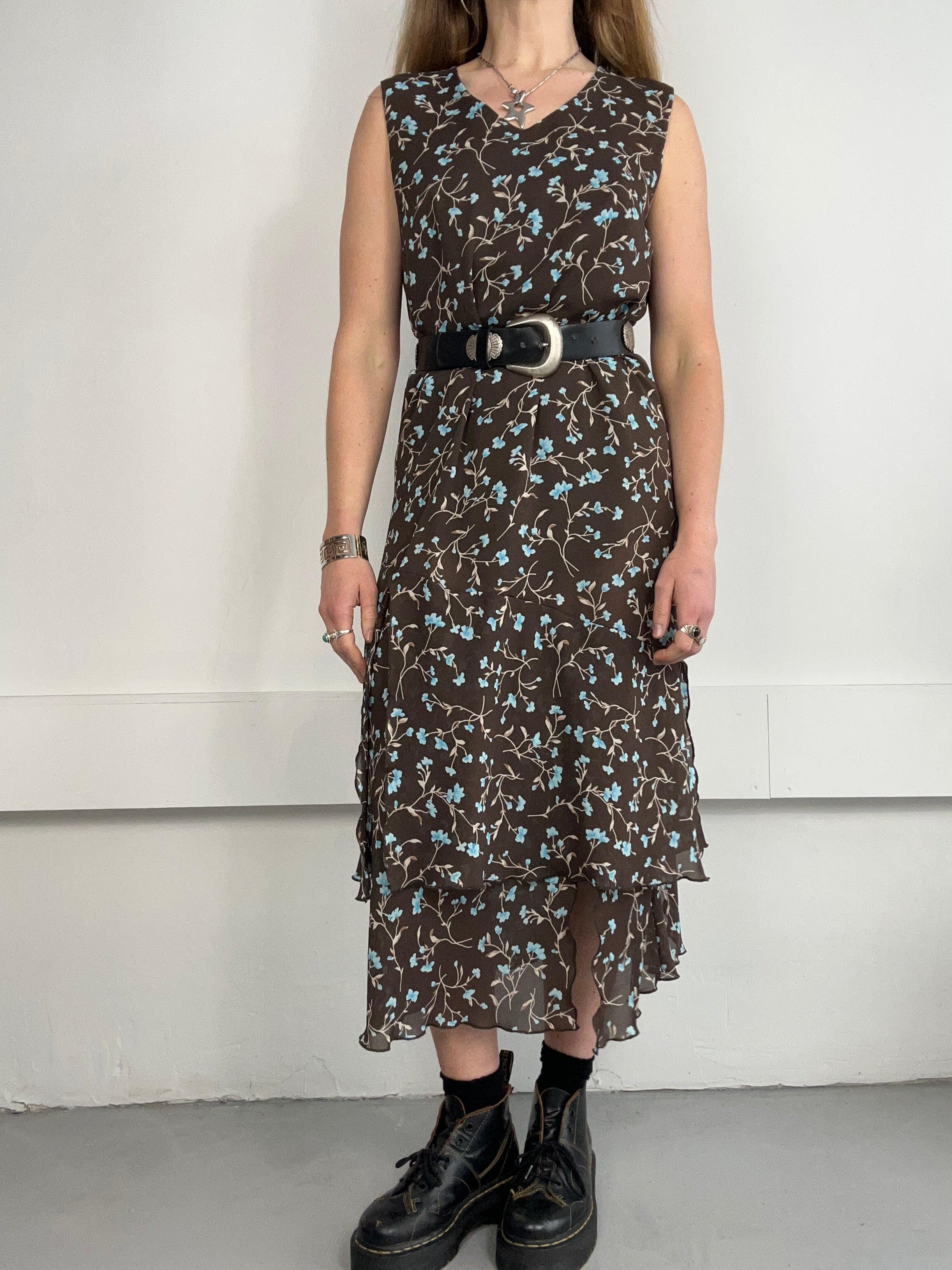 Brown 90's Floral Shirt And Dress Size 10