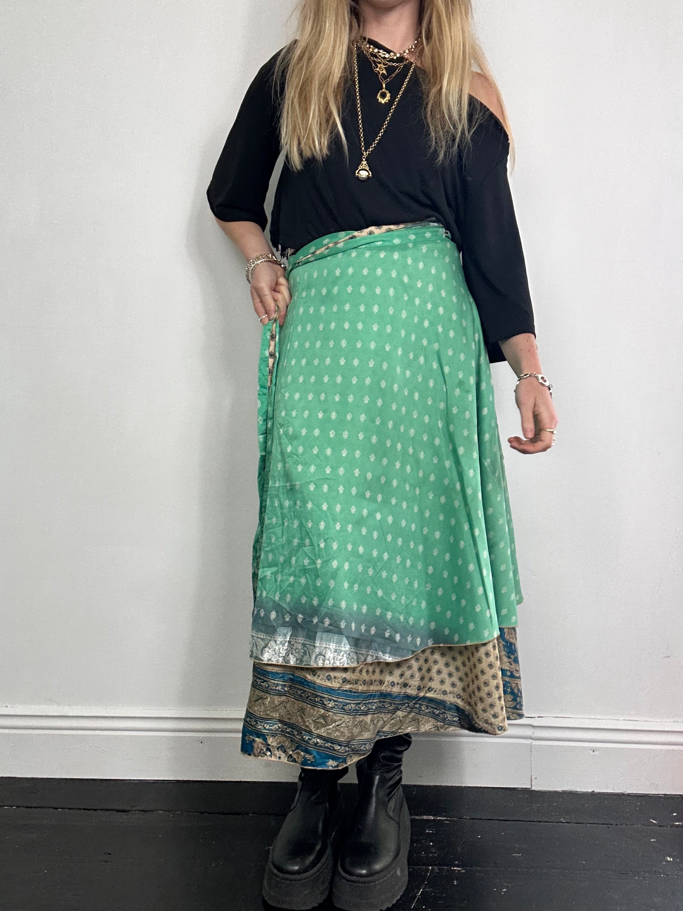 Silk green Wrap Skirt One Size Fits All