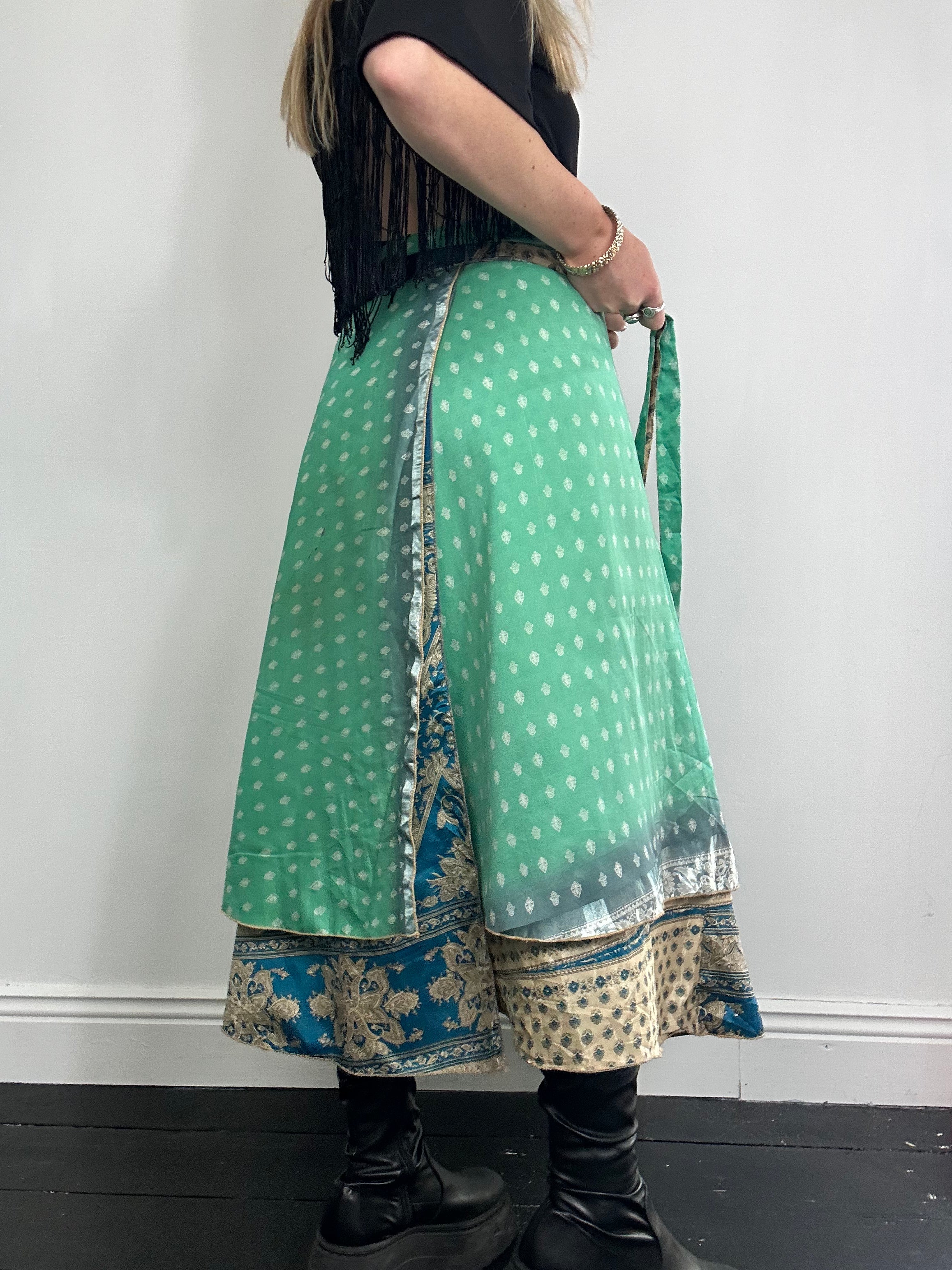 Silk green Wrap Skirt One Size Fits All