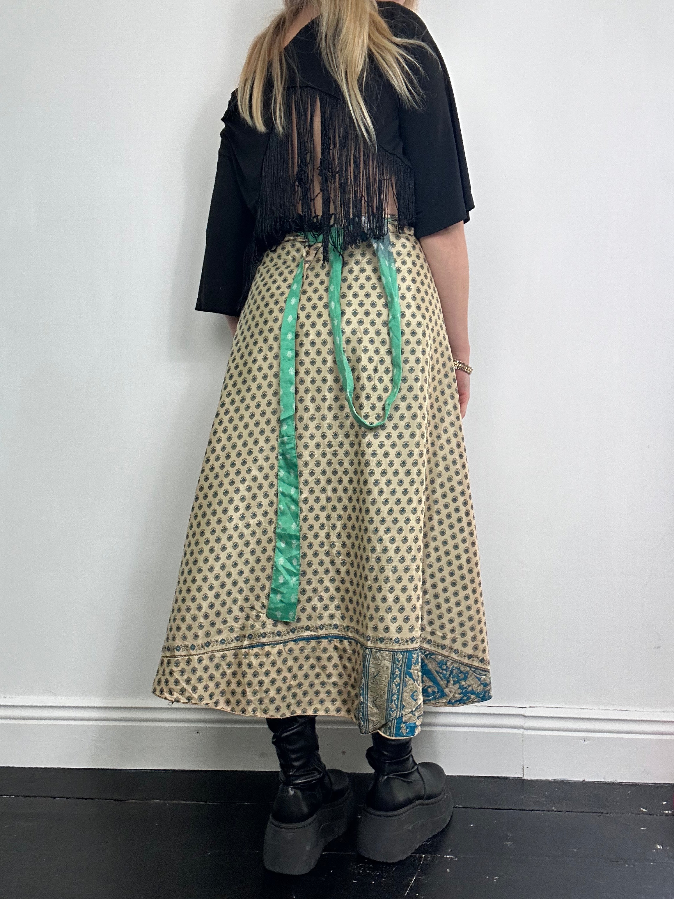 Silk green Wrap Skirt One Size Fits All
