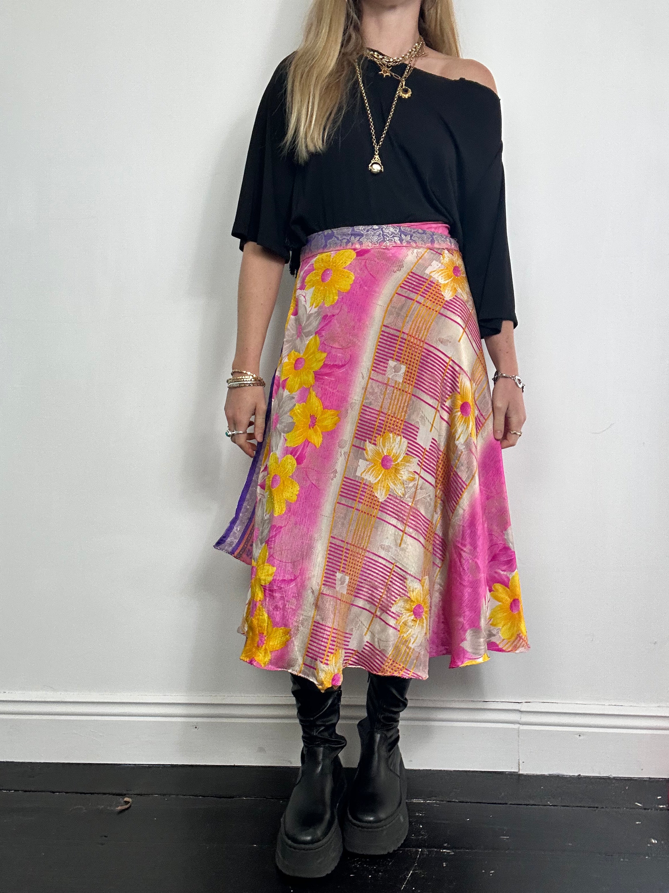 Pink Silk floral Wrap Skirt One Size Fits All