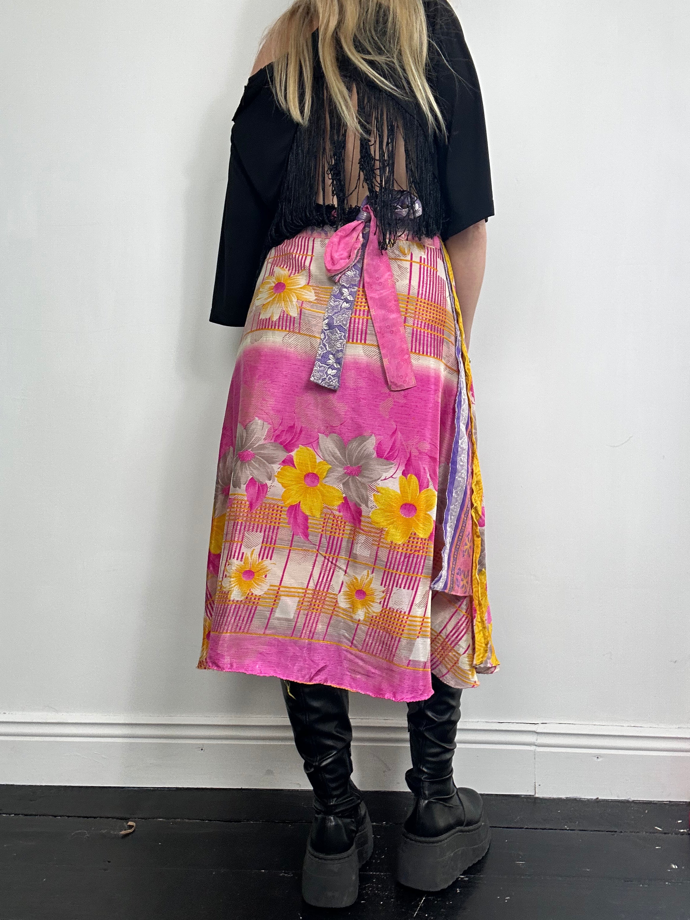 Pink Silk floral Wrap Skirt One Size Fits All