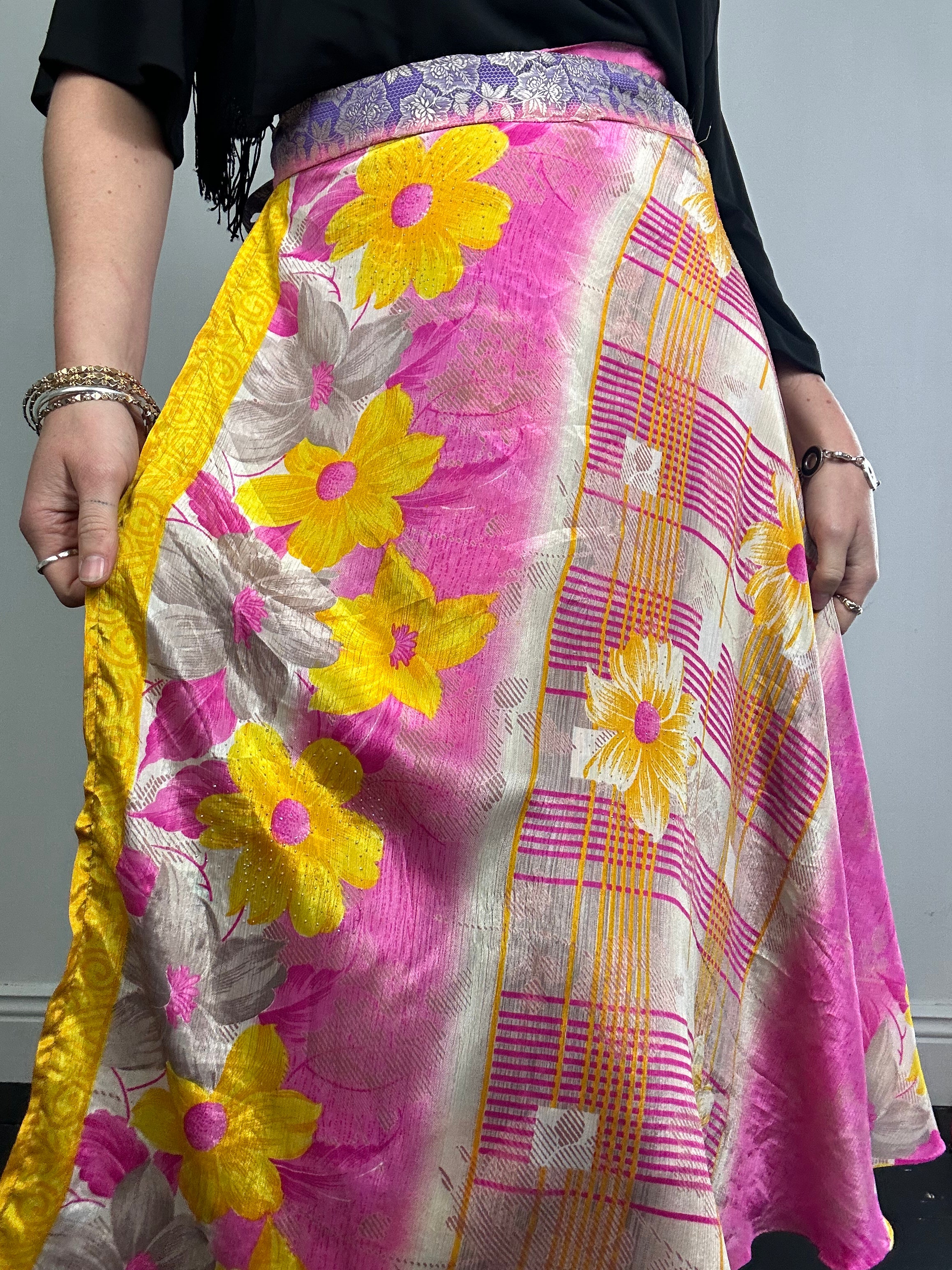 Pink Silk floral Wrap Skirt One Size Fits All