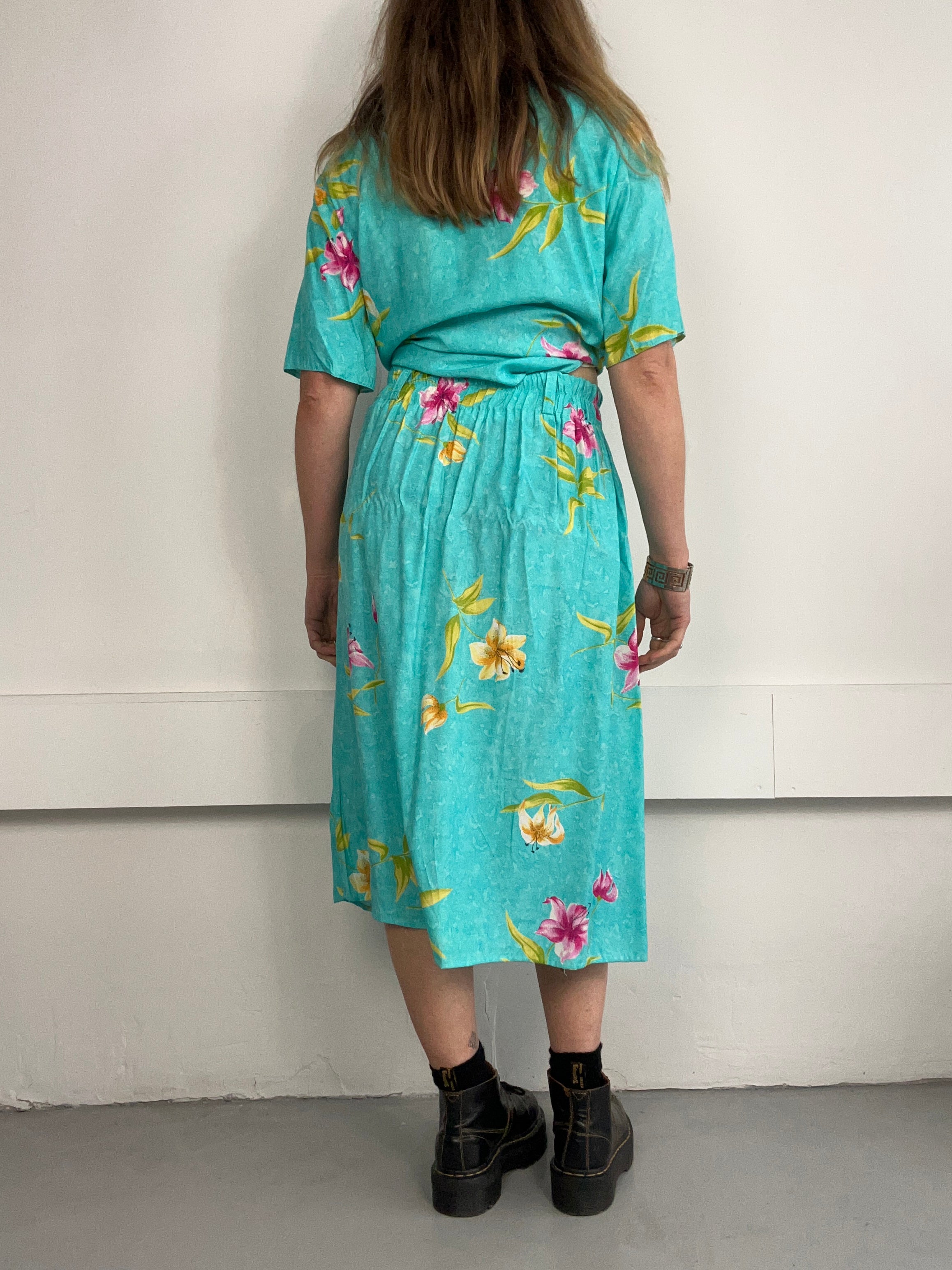 Blue Floral Shirt And Skirt Set 90's Size 10/12