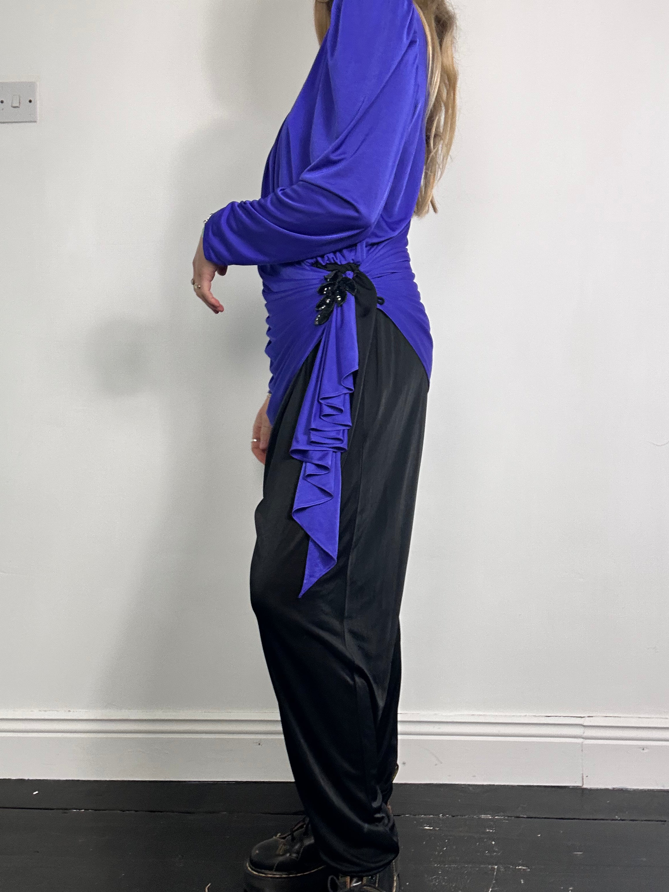 80's Purple V Neck Jumpsuit Size 12