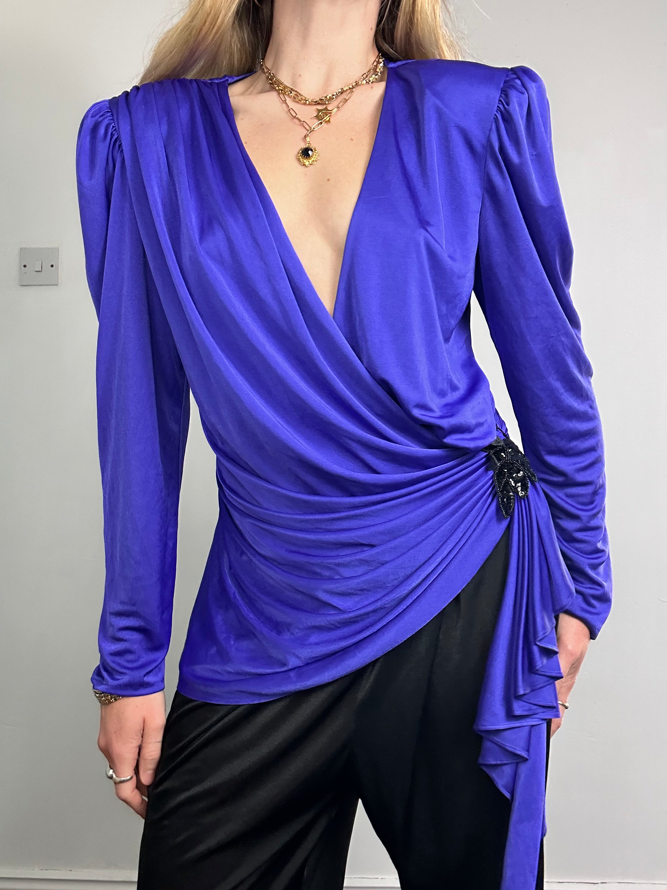 80's Purple V Neck Jumpsuit Size 12