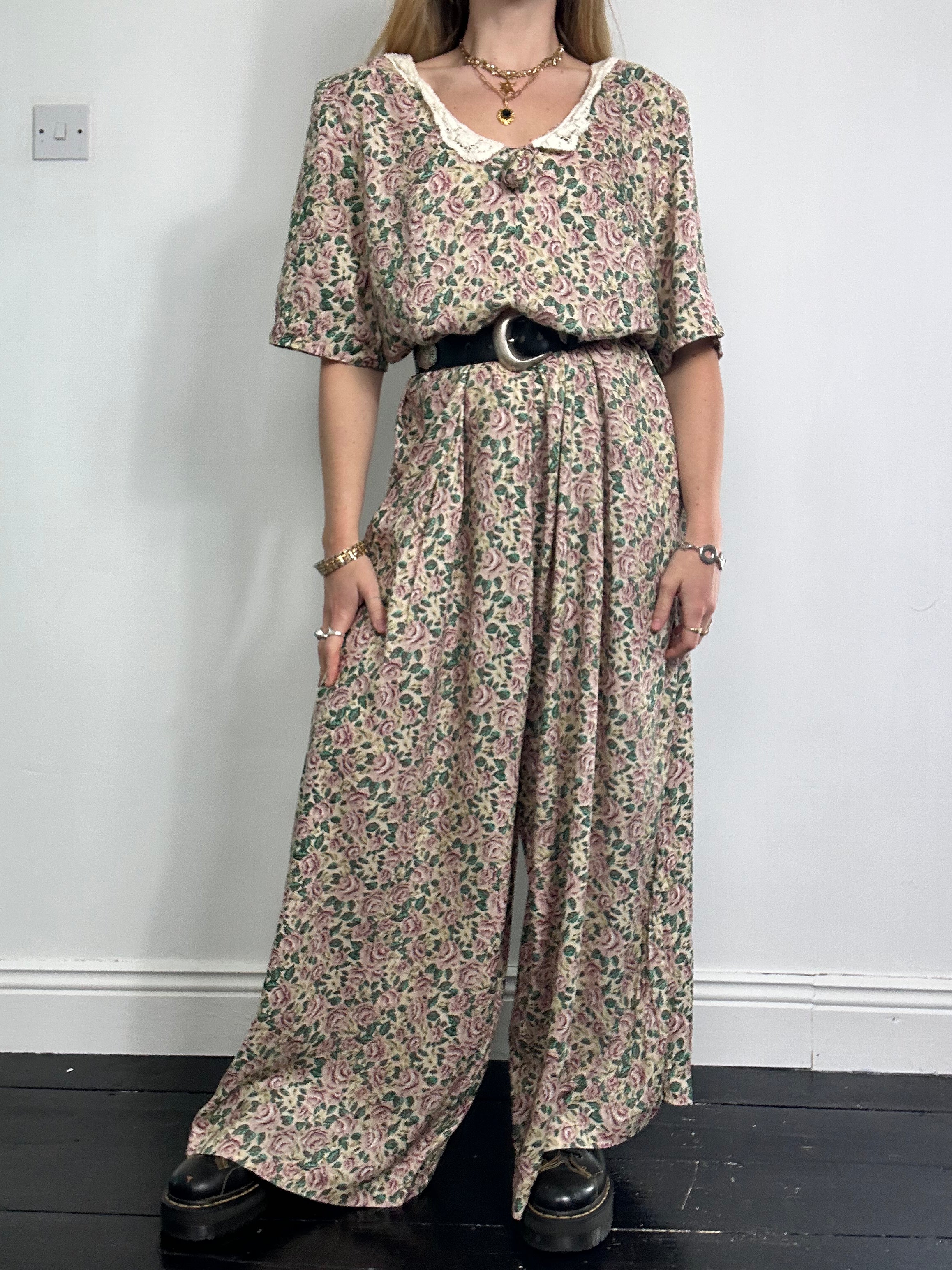 Floral 90's Palazzo Jumpsuit Size 14/16