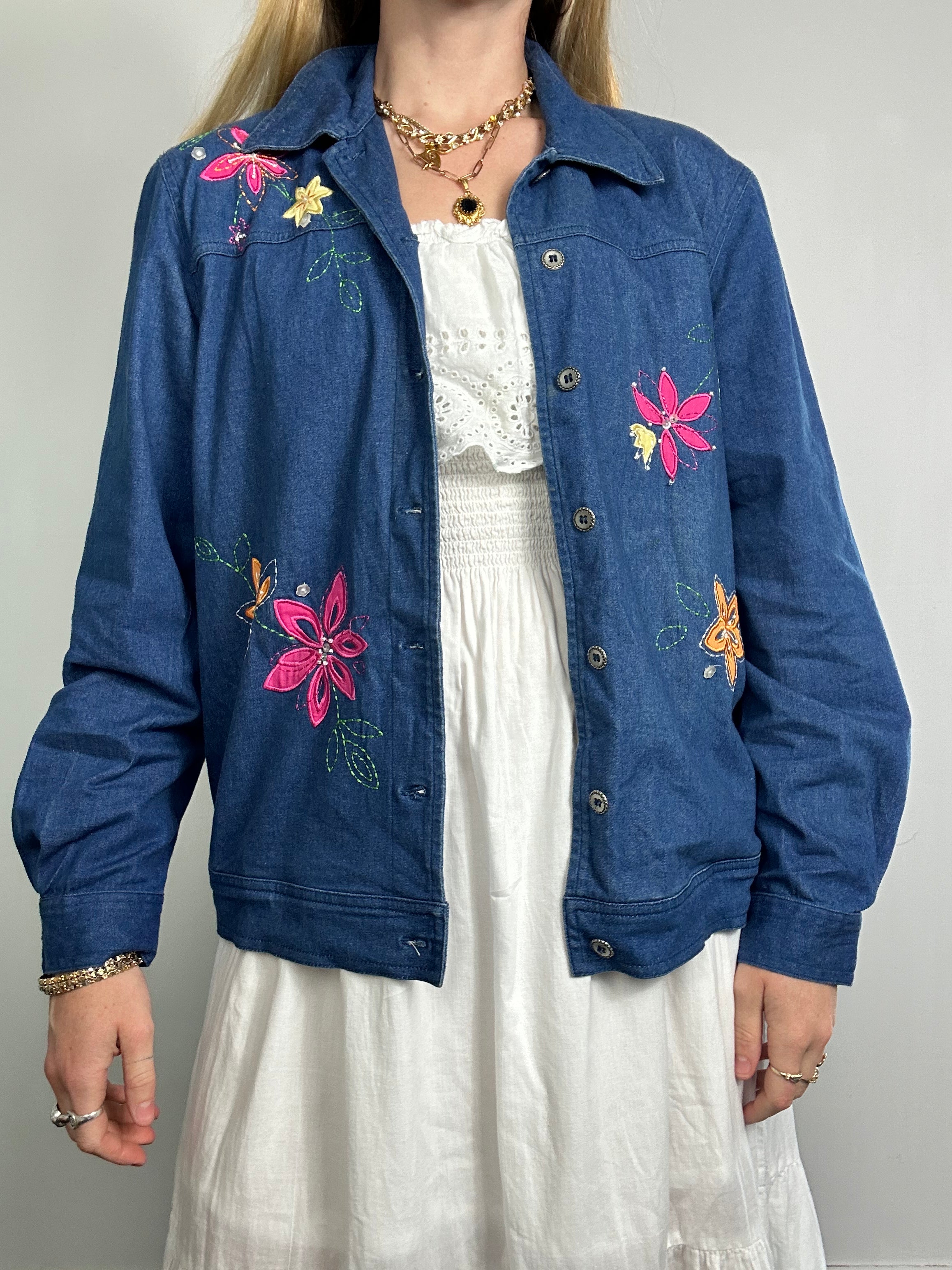 Pink Floral Embroidered JAcket Size 10/12