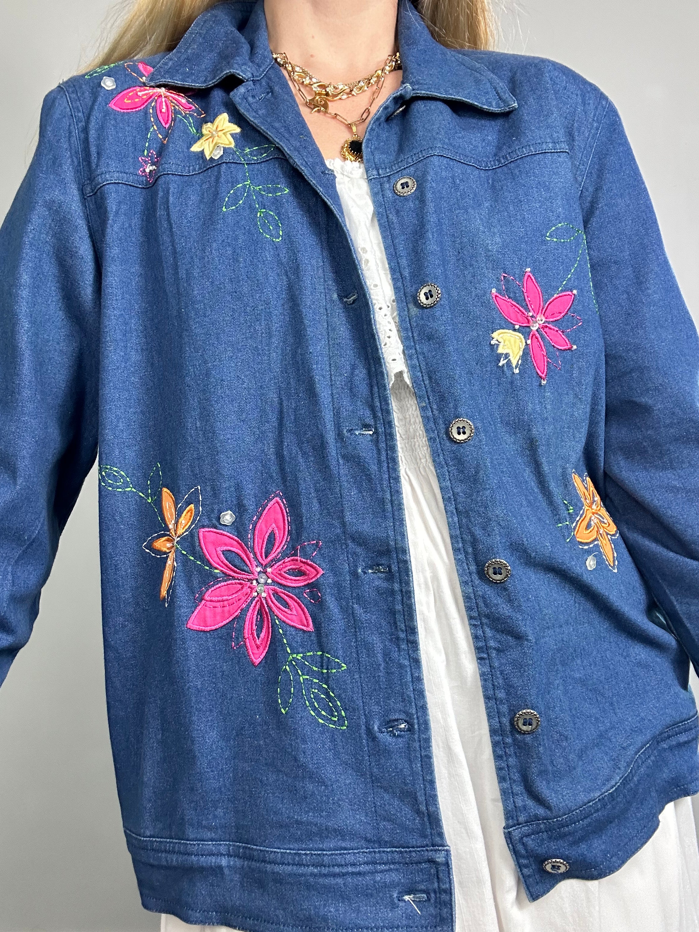 Pink Floral Embroidered JAcket Size 10/12