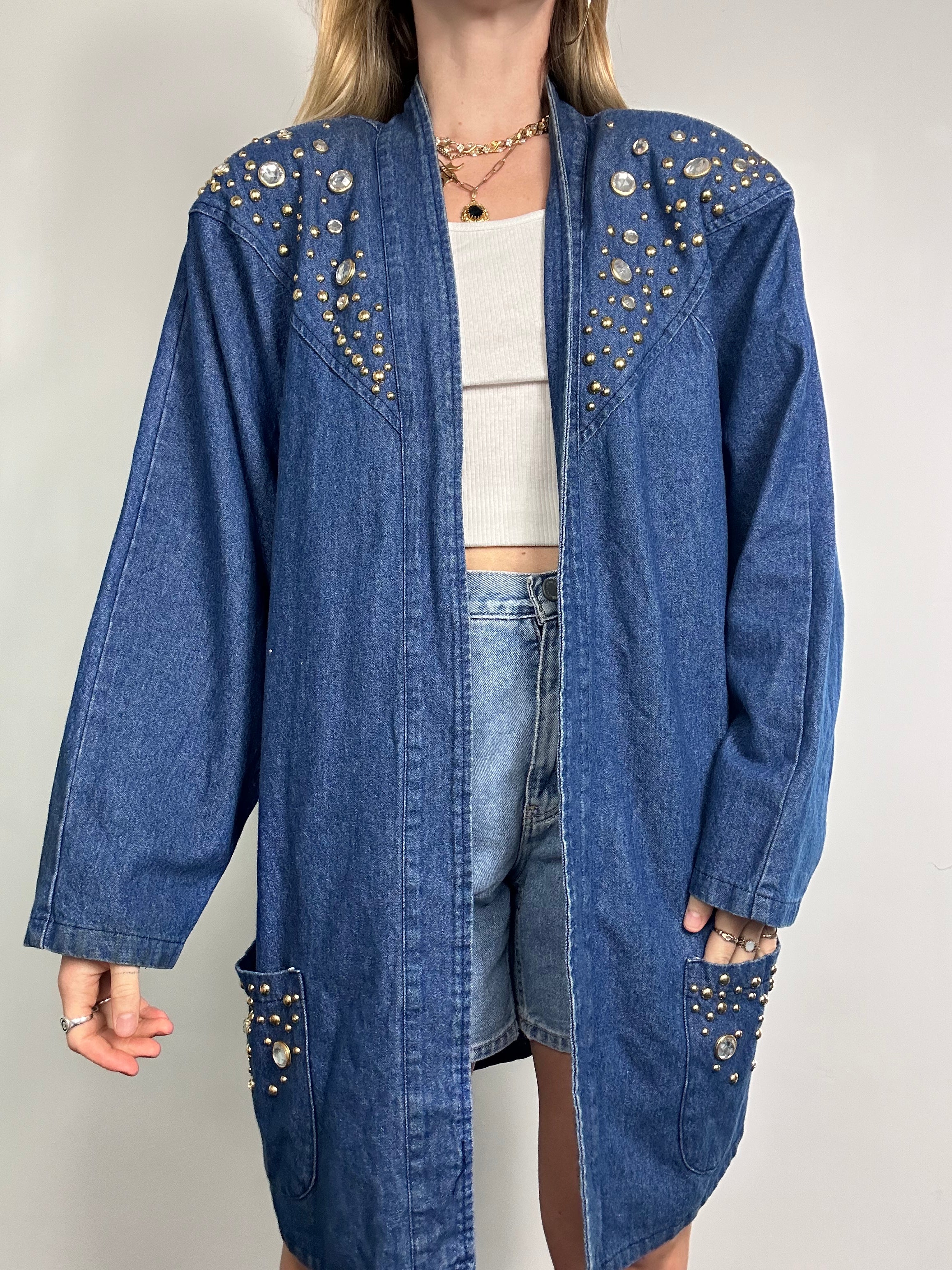 Denim Embellished Blazer Size 14