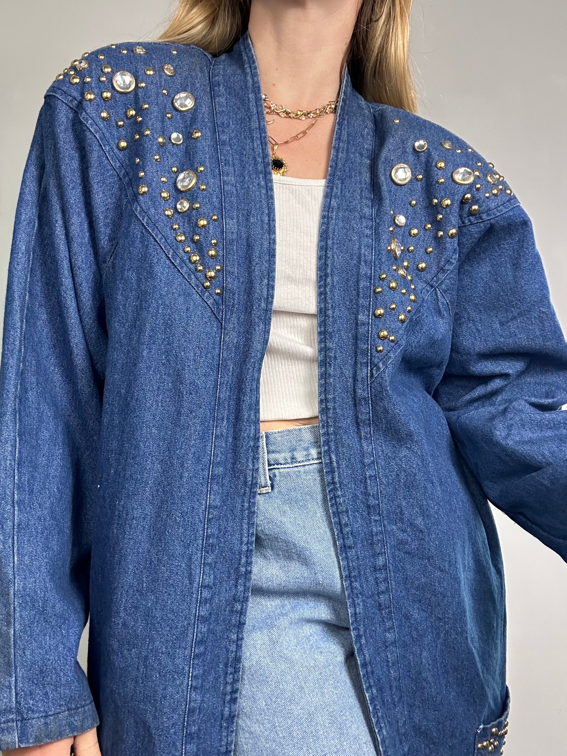 Denim Embellished Blazer Size 14