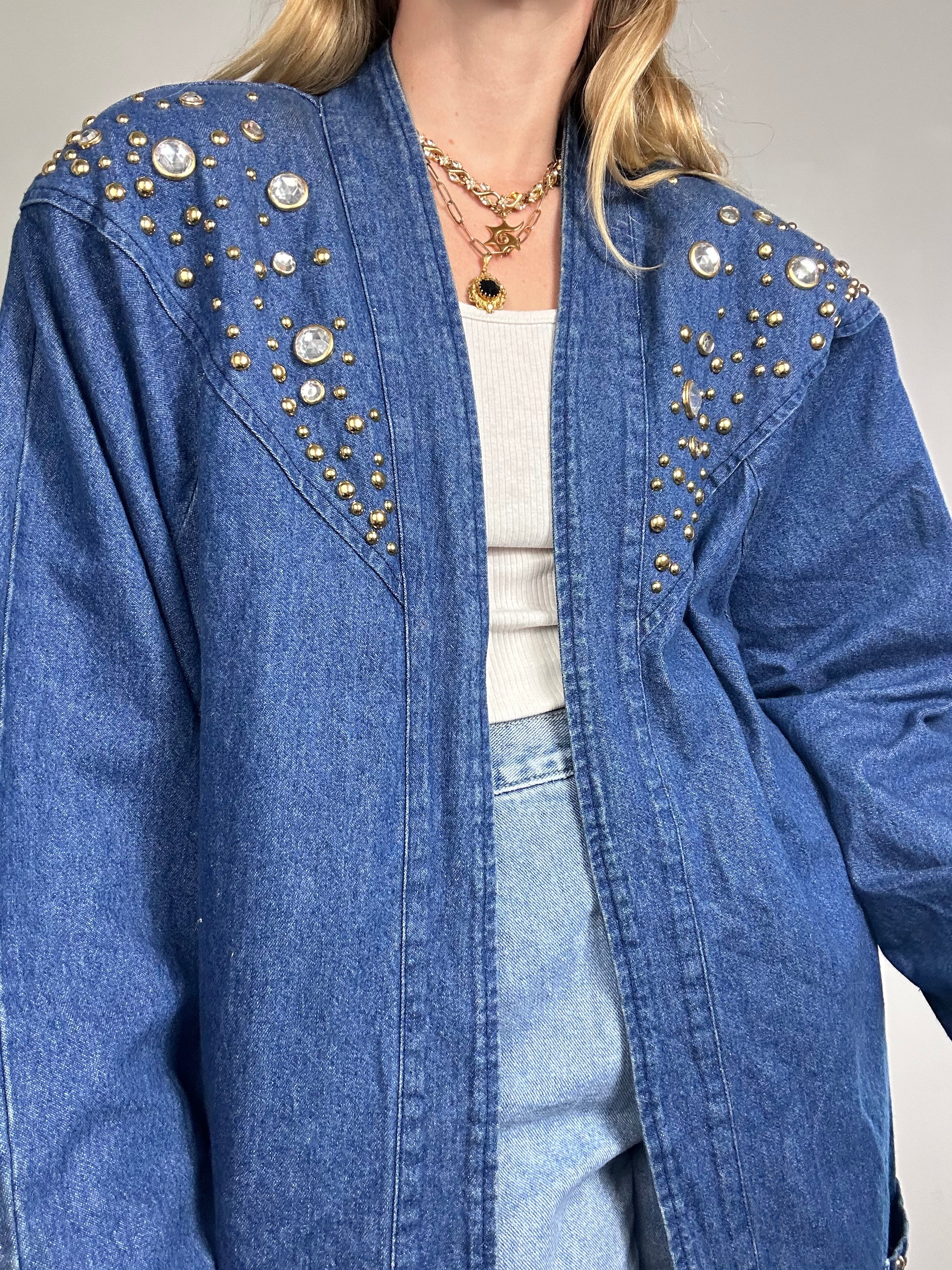 Denim Embellished Blazer Size 14