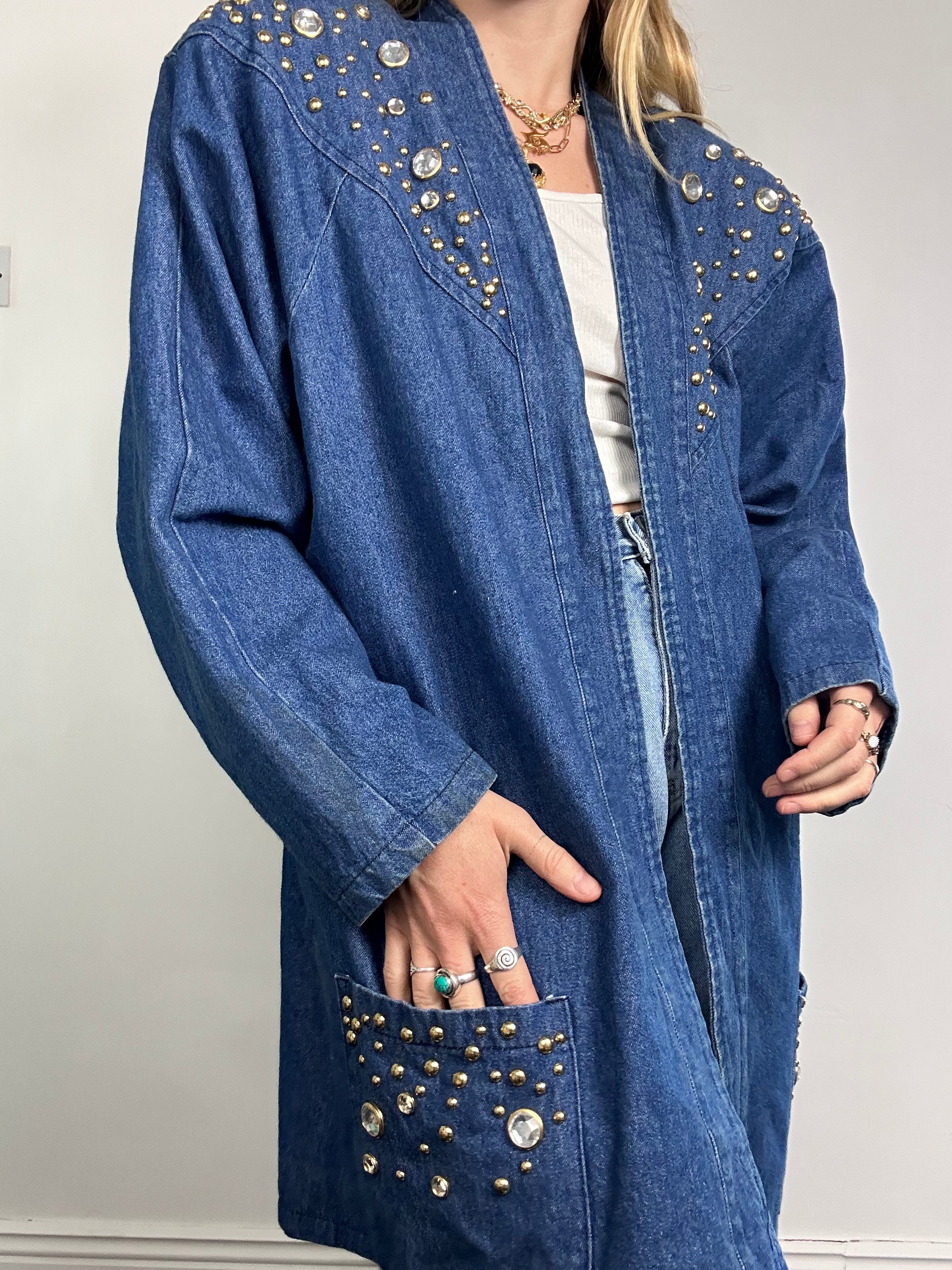 Denim Embellished Blazer Size 14