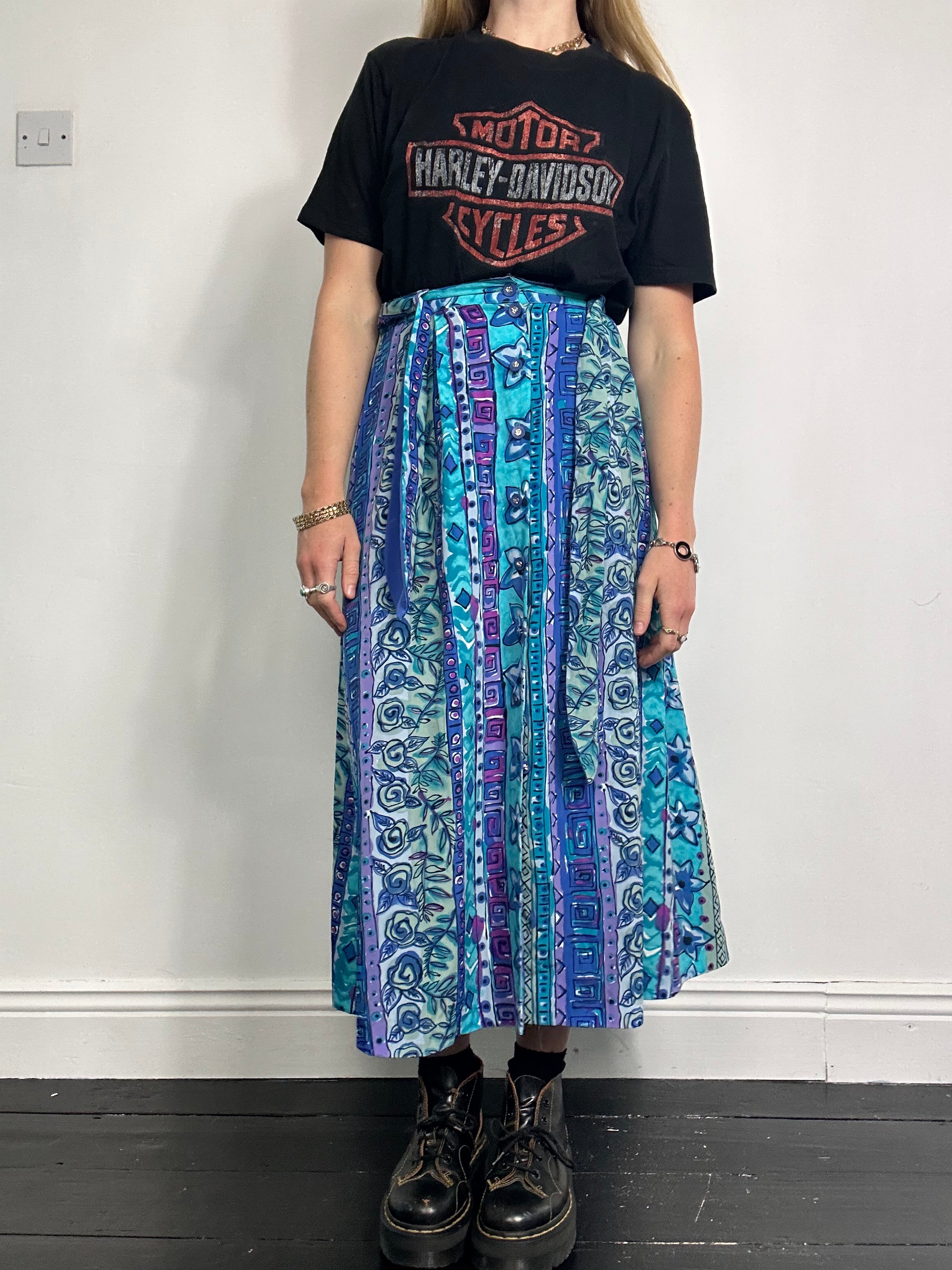 Blue Midi Skirt 90's Size 8