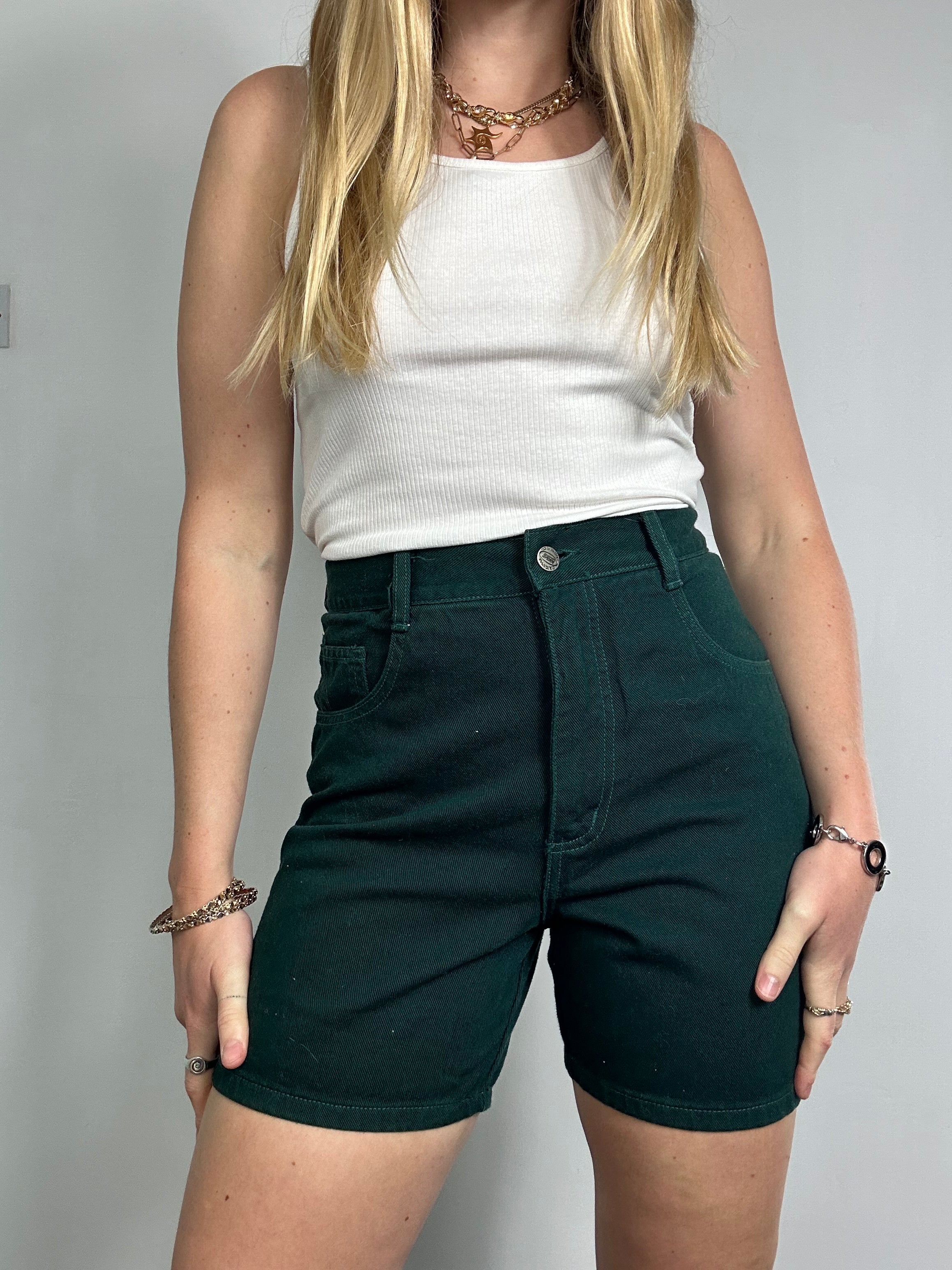Green High Waisted Shorts Size 8