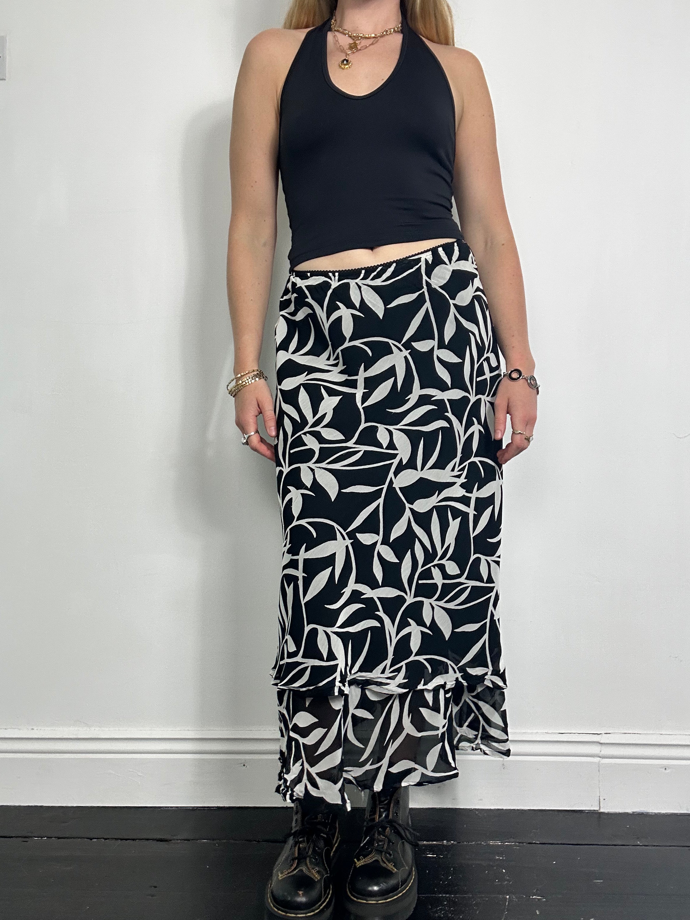 Chiffon Monochrome 90's Midi Skirt Size 10