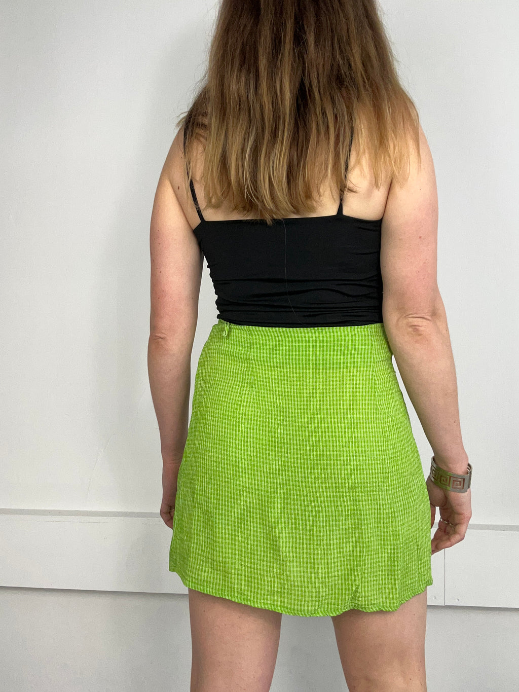 Lime Green Gingham Wrap Skirt 90's Size 8