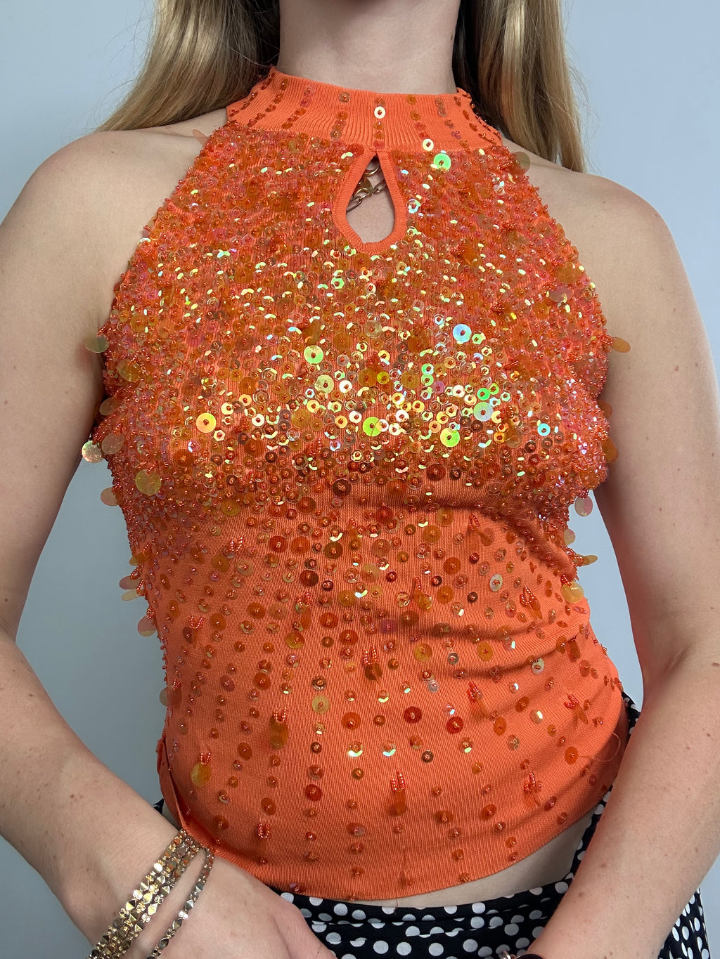 Orange Sequni Knit Top Size 10
