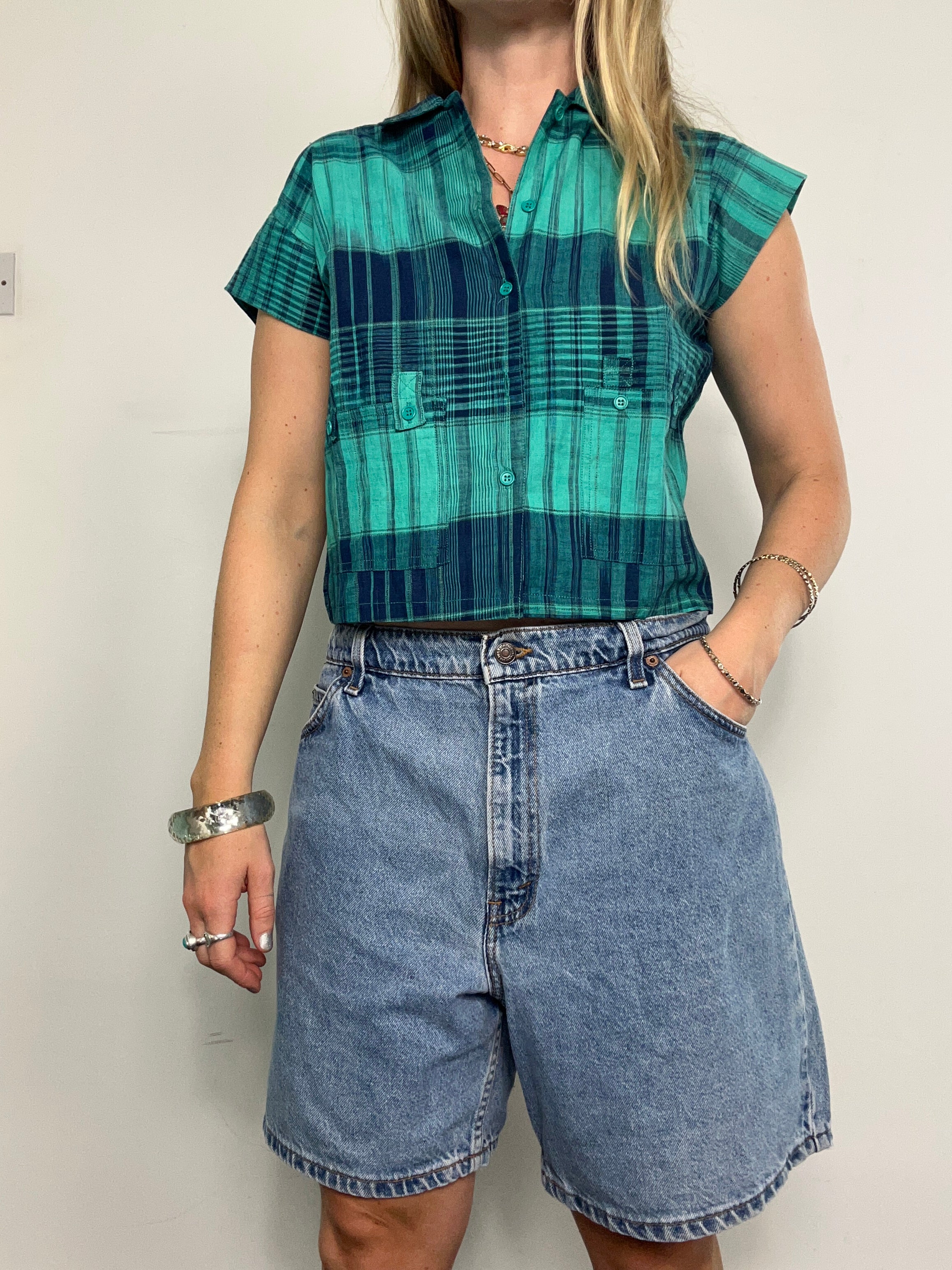 Tartan 80's Cropped Shirt Size 8