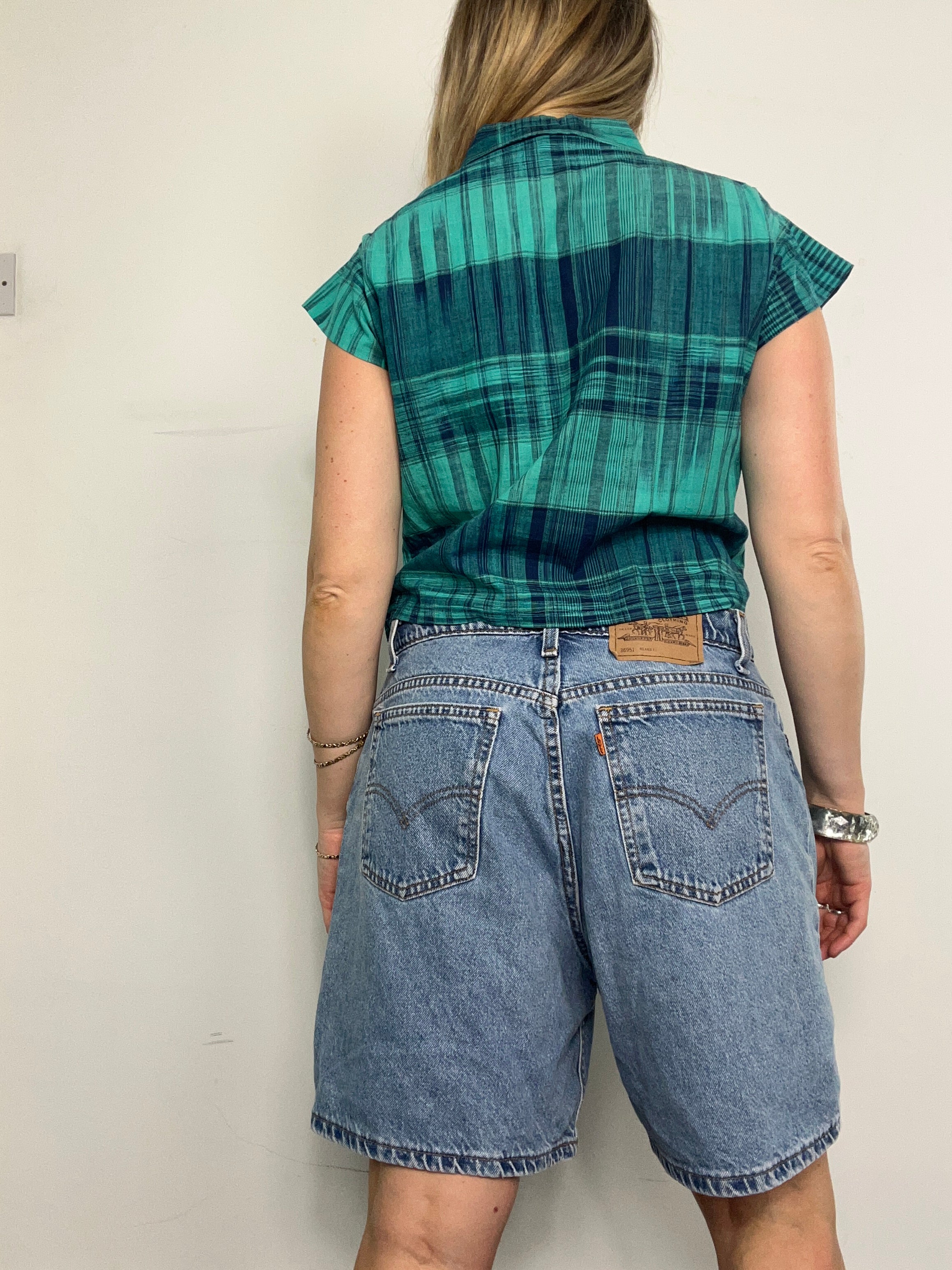 Tartan 80's Cropped Shirt Size 8