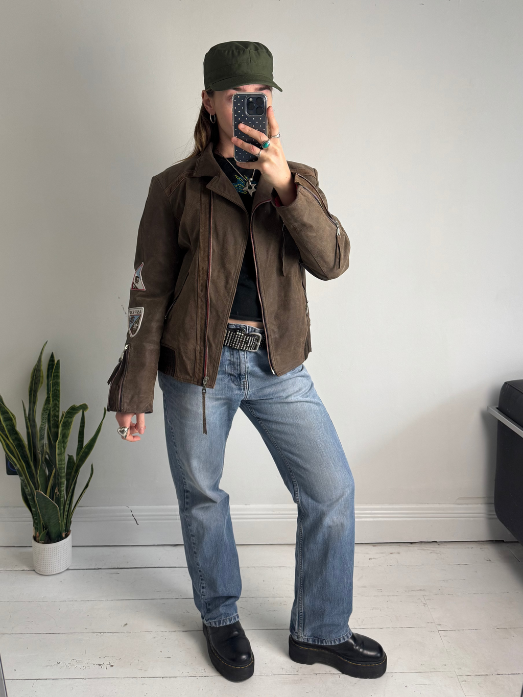 Brown Leather Aspen Biker Jacket Size S/M