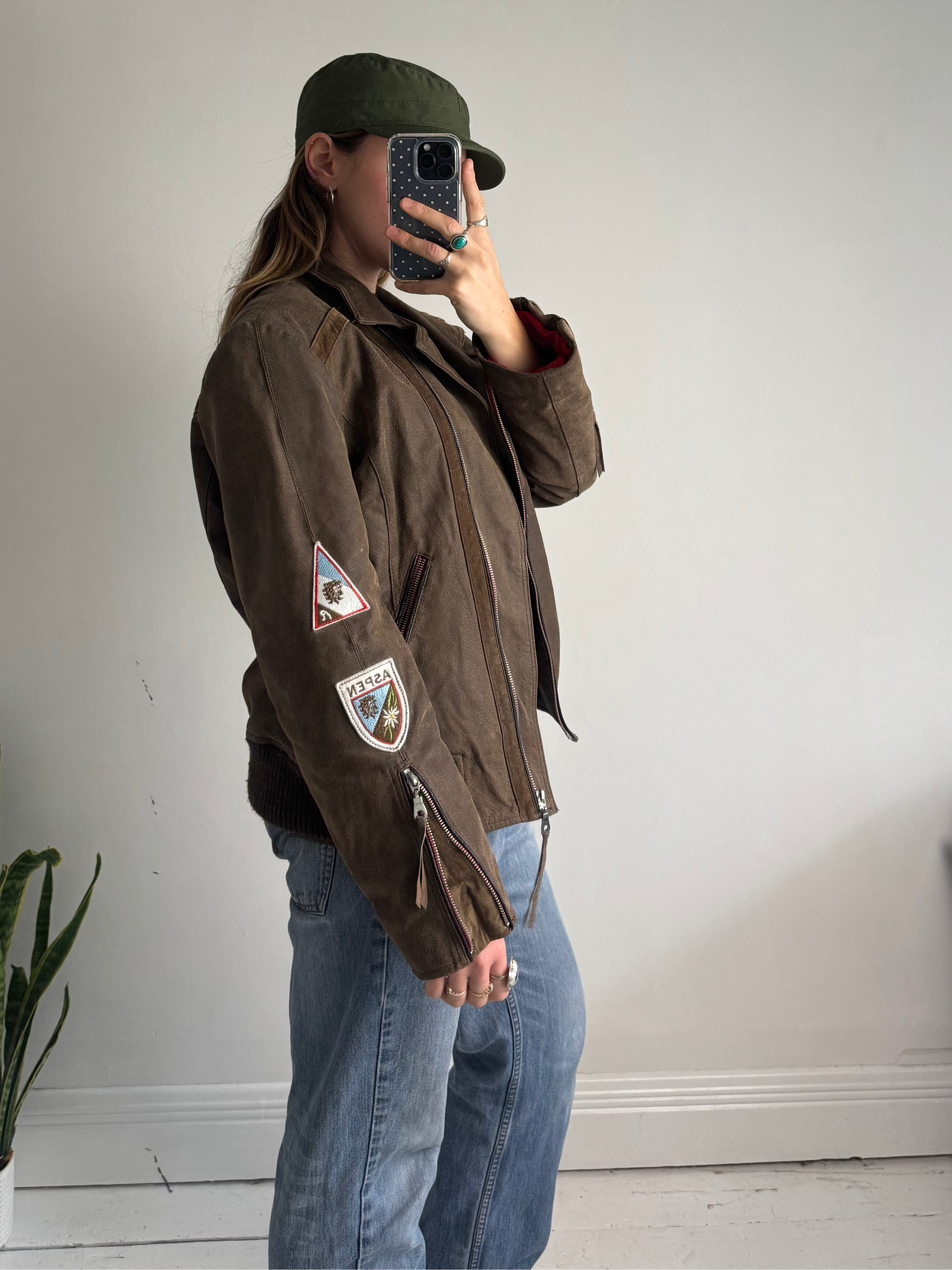 Brown Leather Aspen Biker Jacket Size S/M