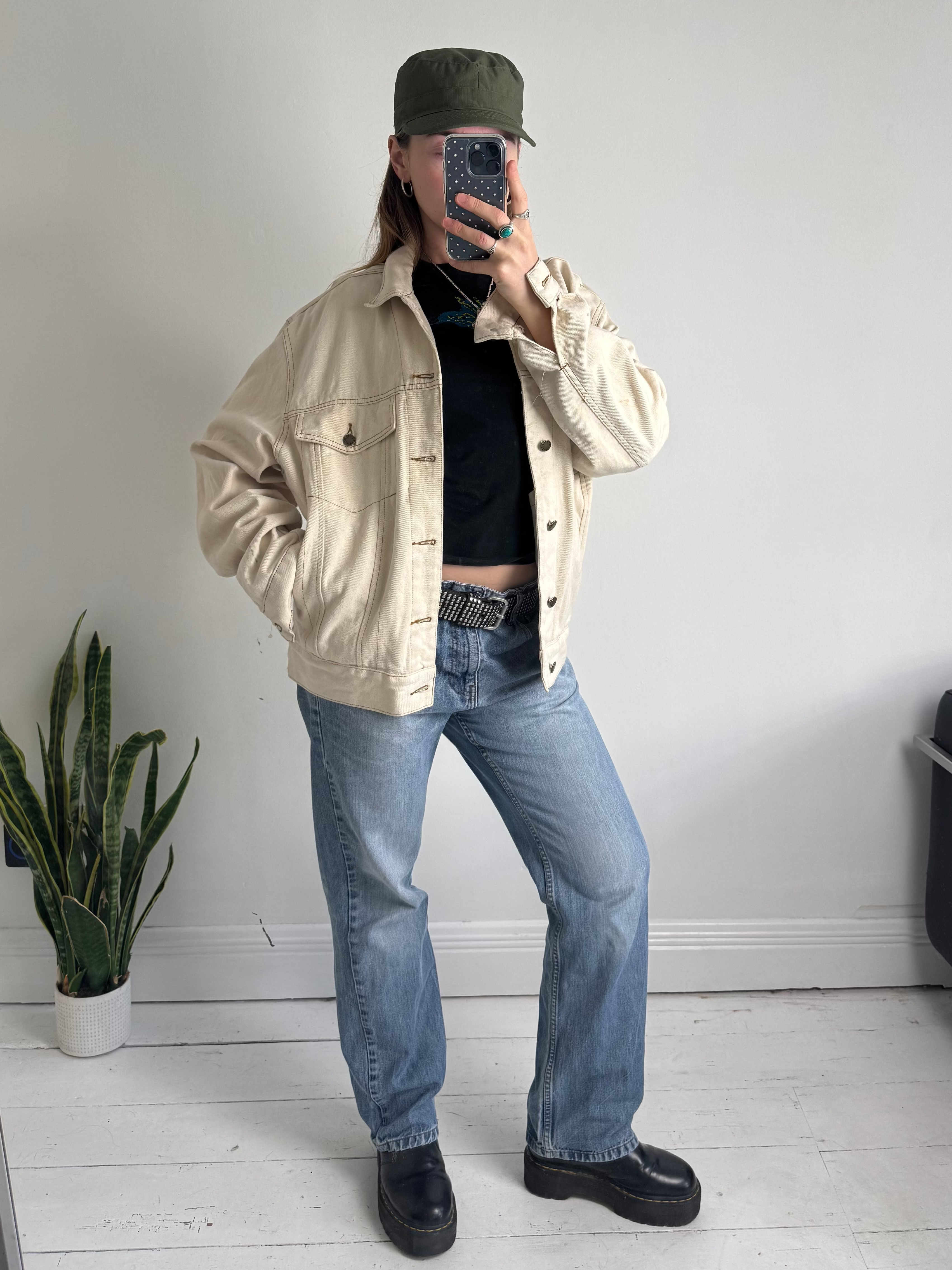 Cream Denim Jacket Size M