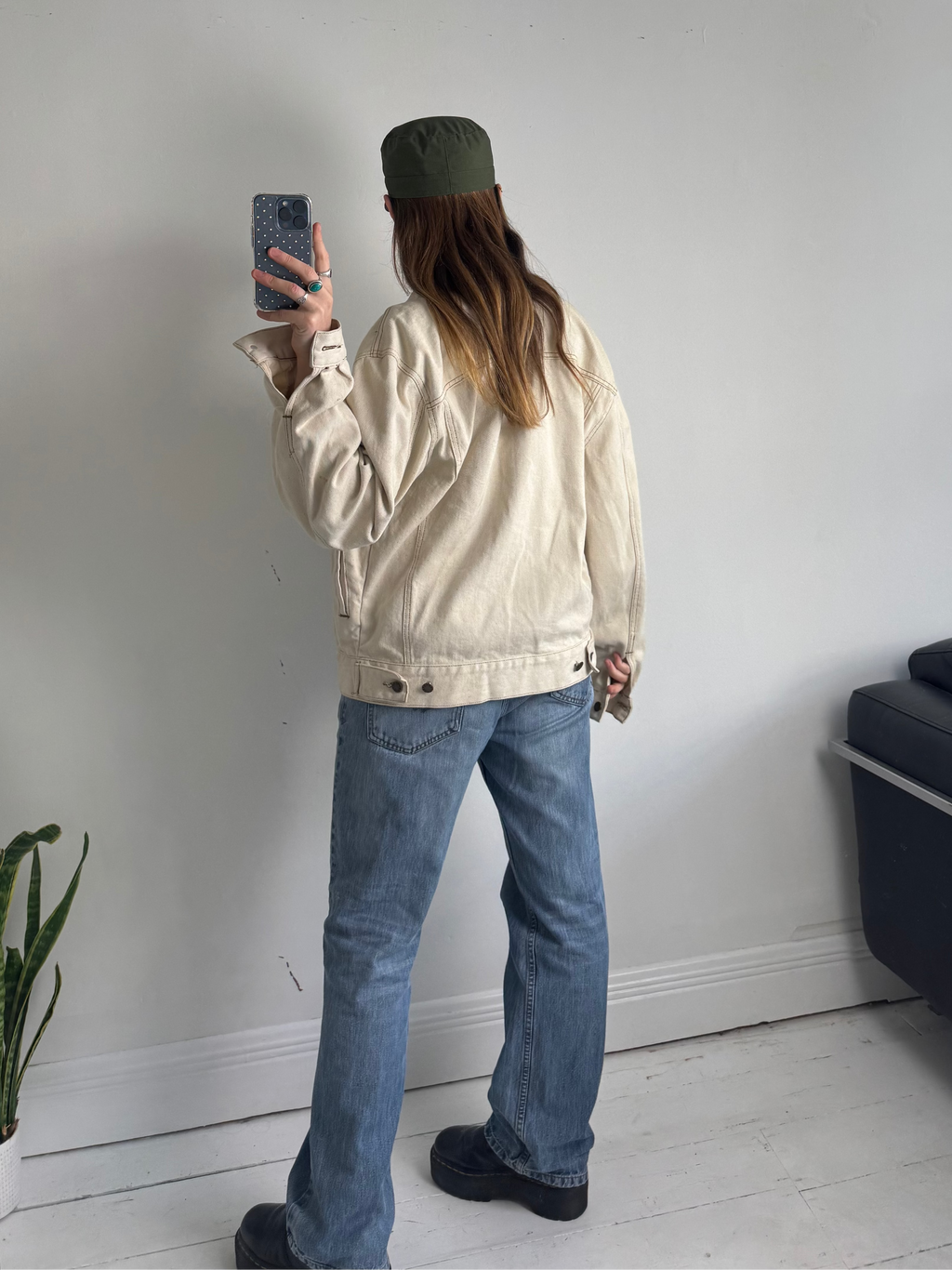 Cream Denim Jacket Size M