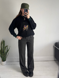 Embroidered Horse And Trap Black Sweater Size M