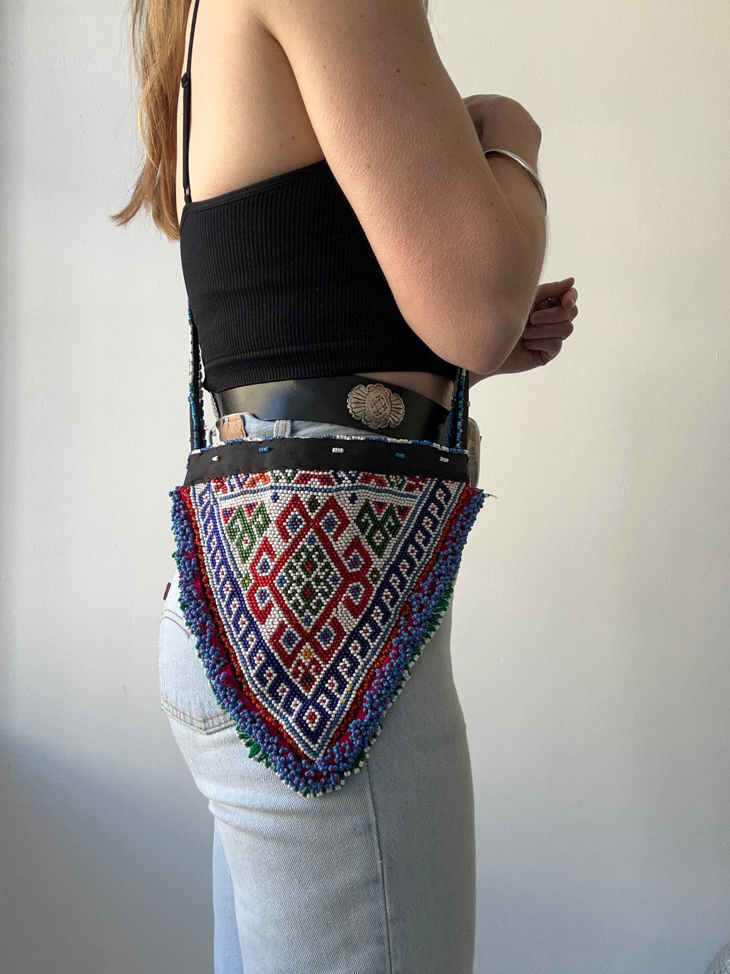 Beaded Side Body Triangle Bag