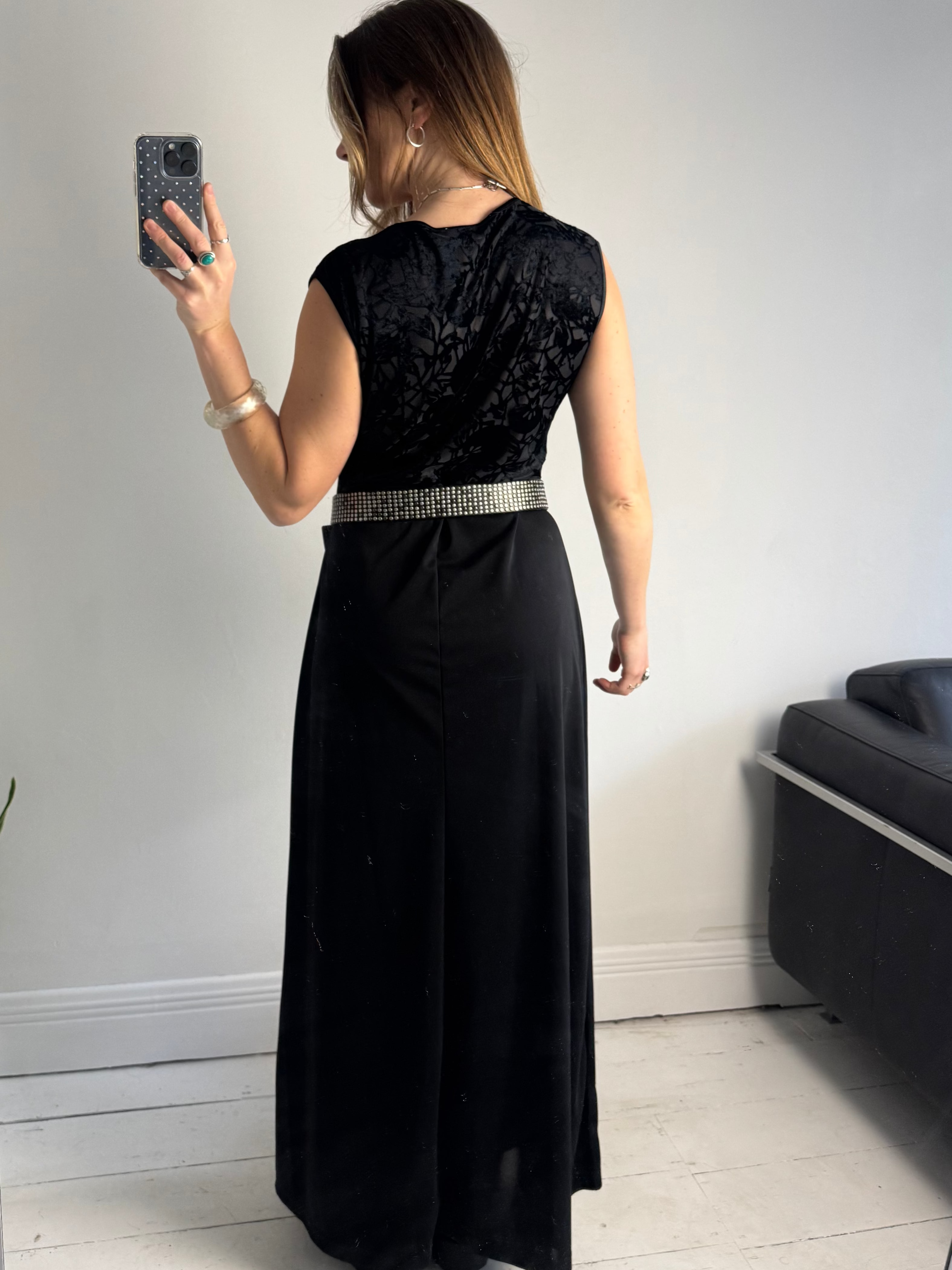 Black 90's Sheer back Maxi Dress Size 12