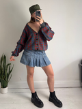 Grey And Red Knitted Cardigan Size m