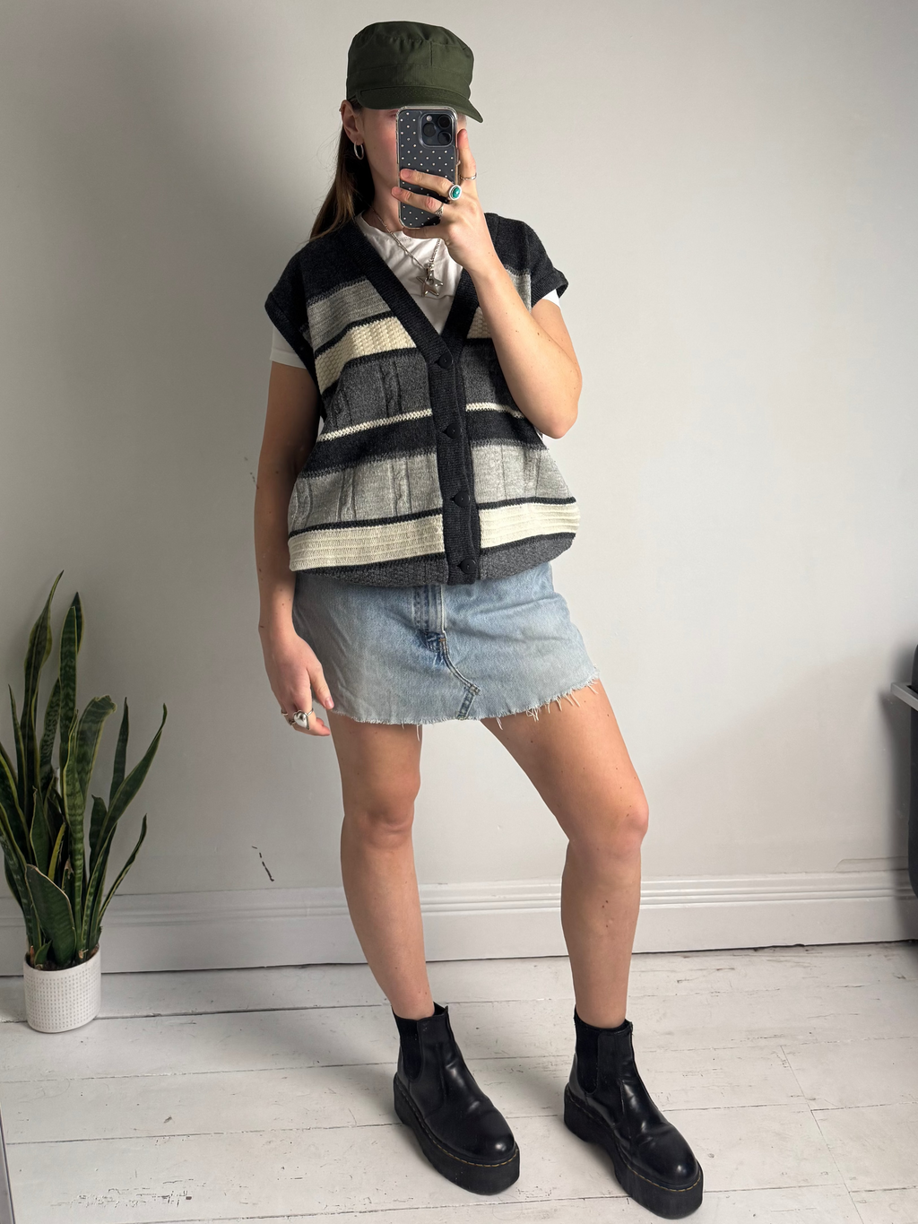 Grey Striped Button Down Sweater Vest Size L