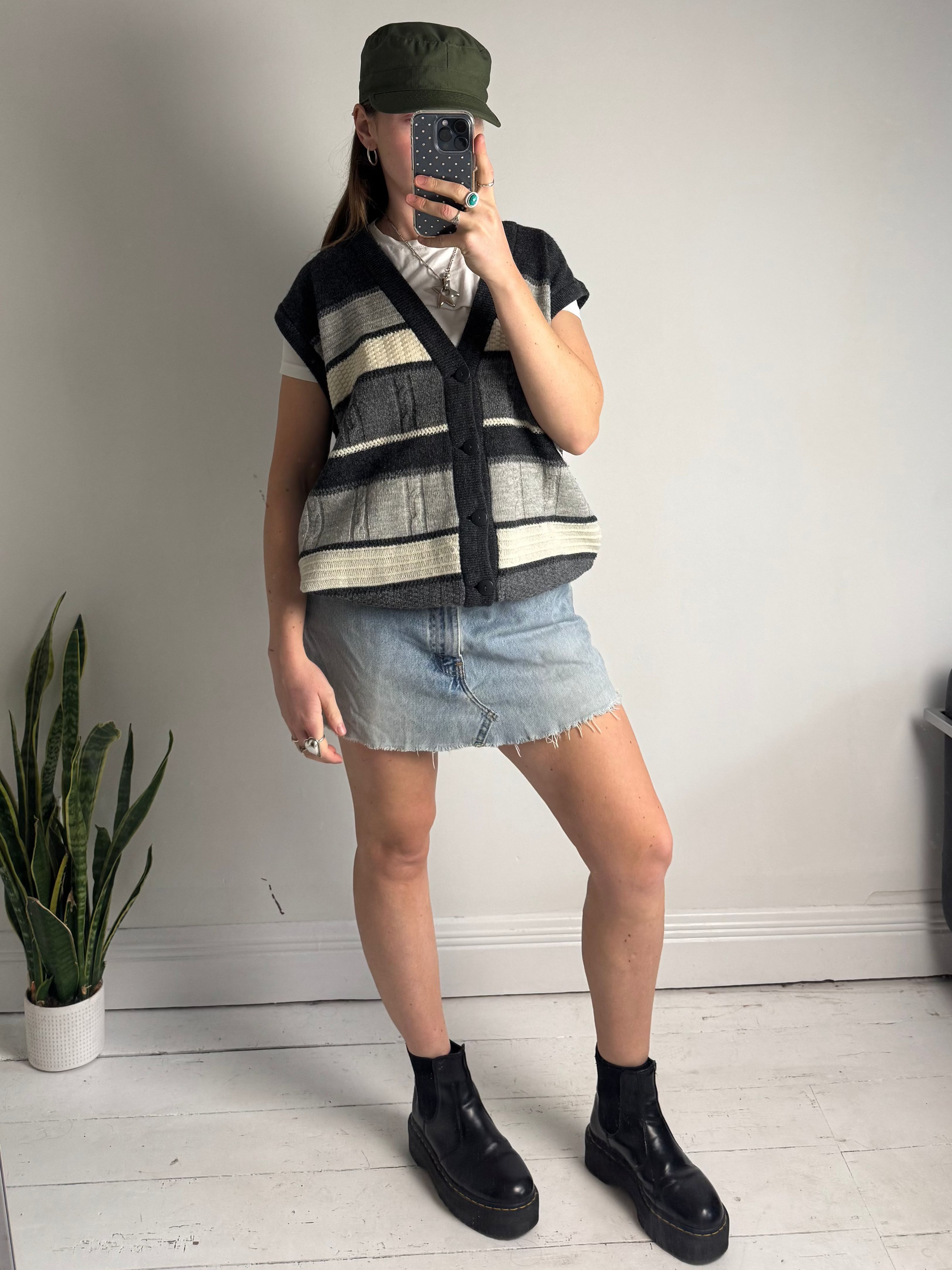 Grey Striped Button Down Sweater Vest Size L