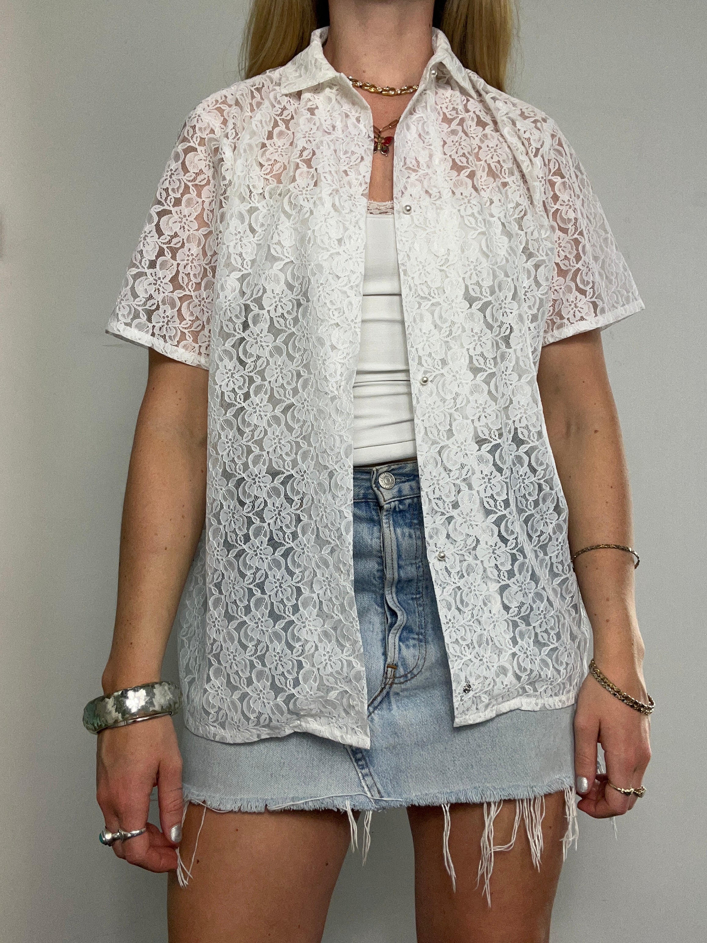 White Lace Shirt 80's Size 10