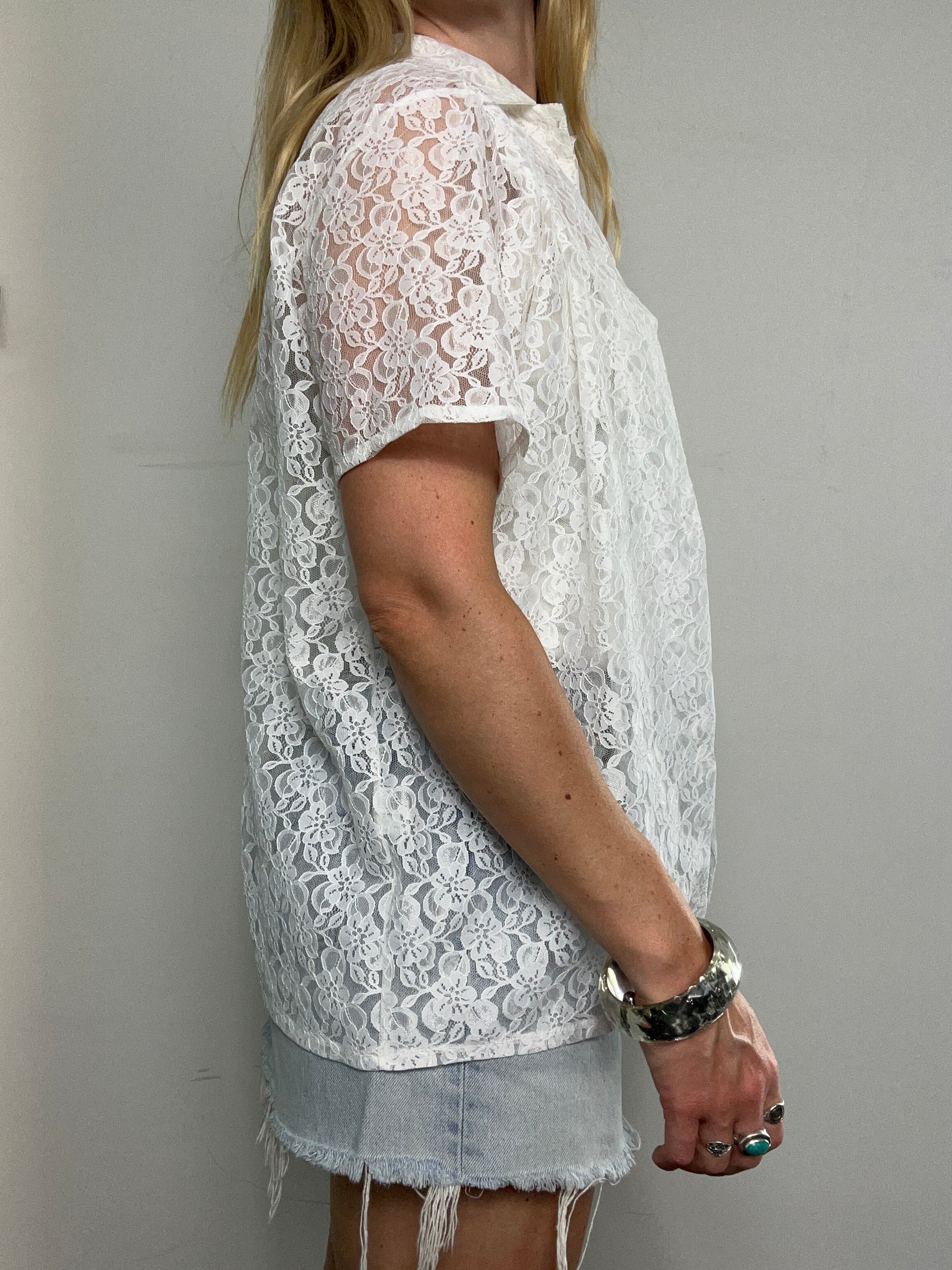 White Lace Shirt 80's Size 10