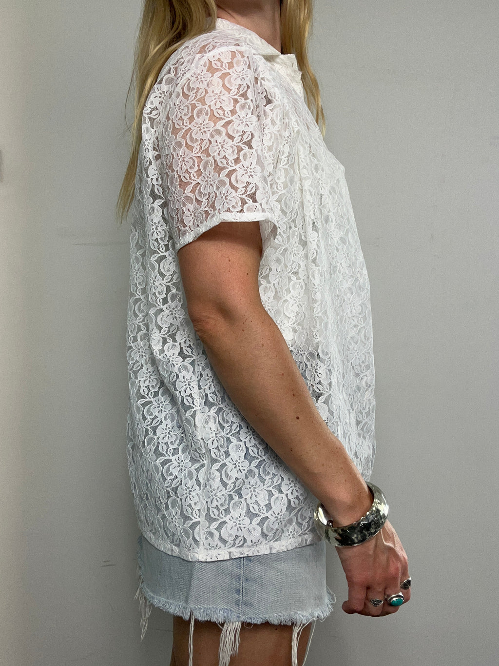 White Lace Shirt 80's Size 10