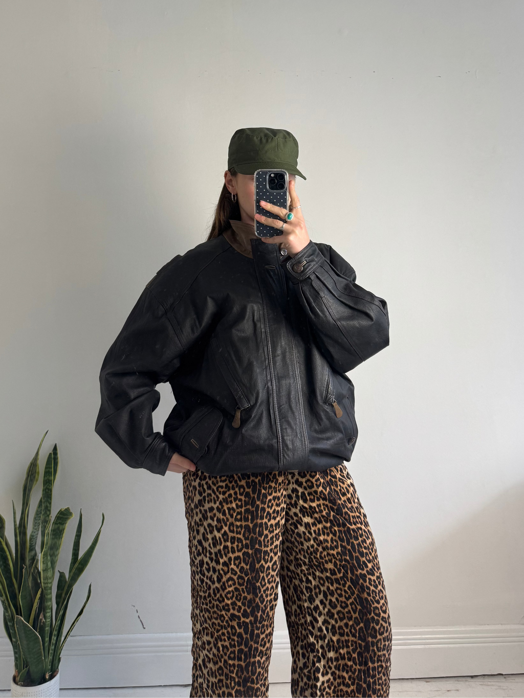 Leather 80's Bomber Jacket Size Xl