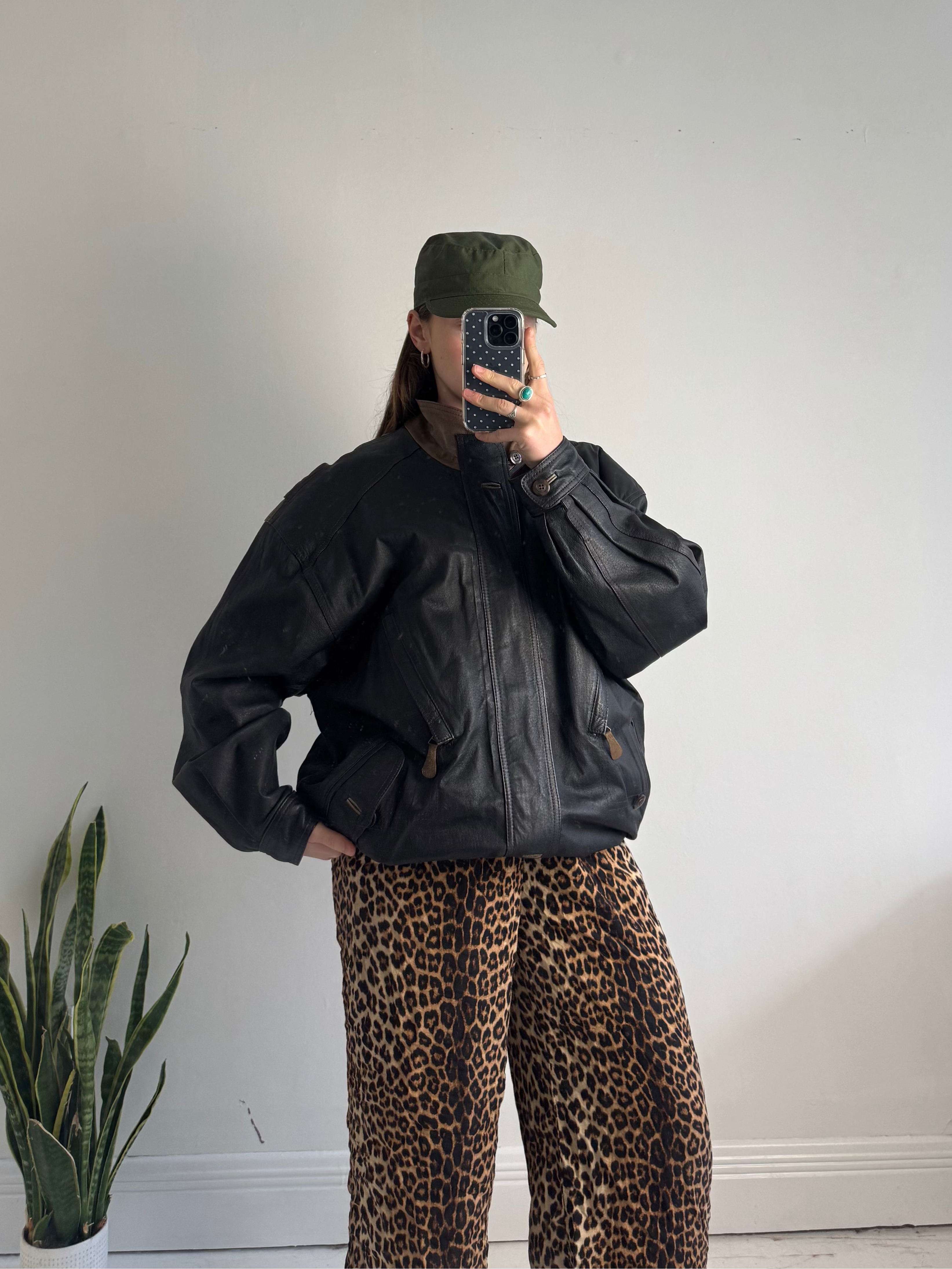 Leather 80's Bomber Jacket Size Xl