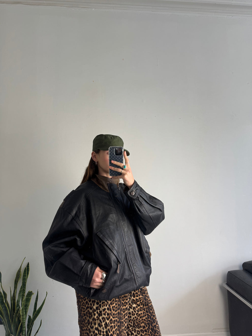 Leather 80's Bomber Jacket Size Xl