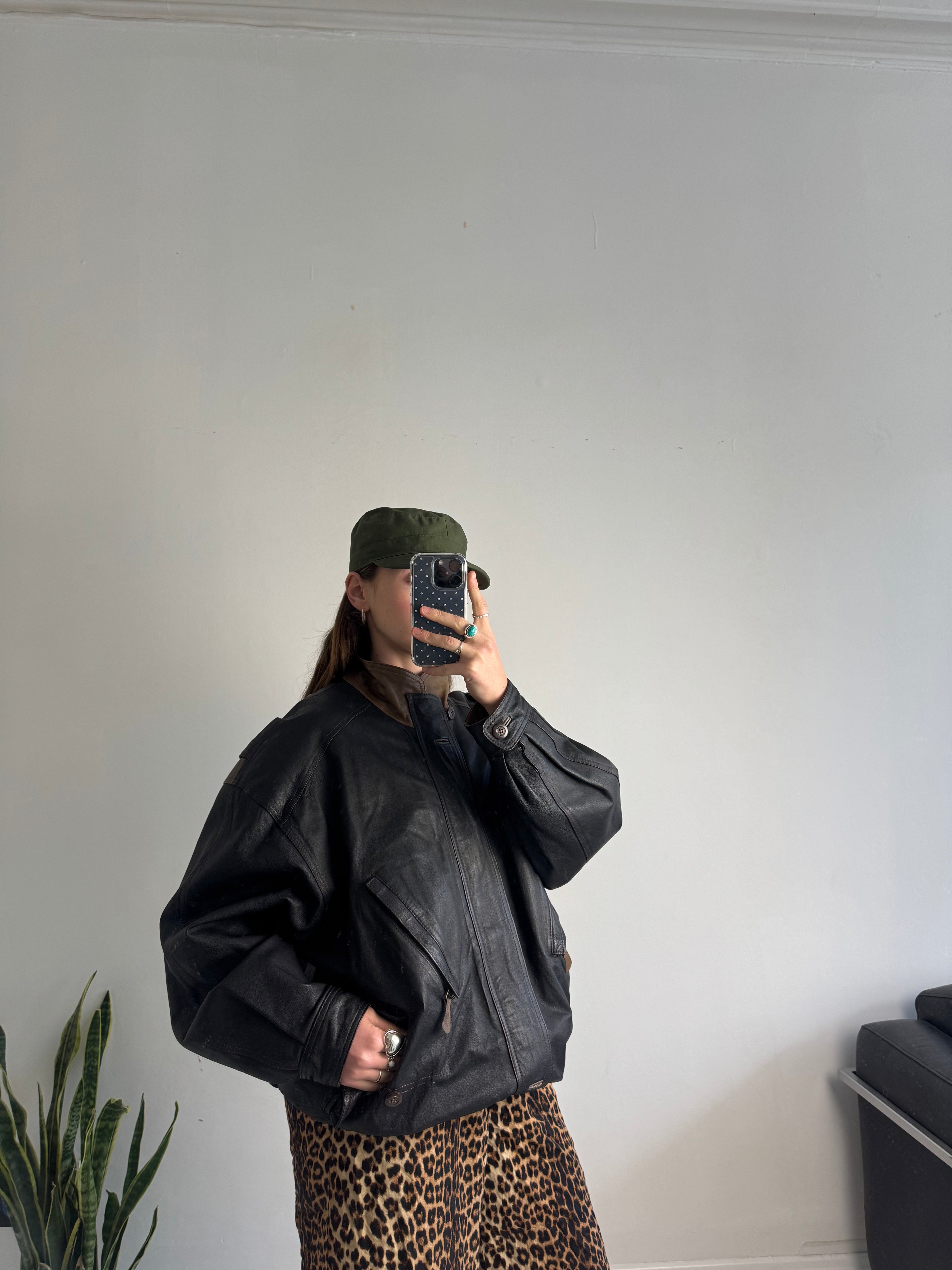 Leather 80's Bomber Jacket Size Xl