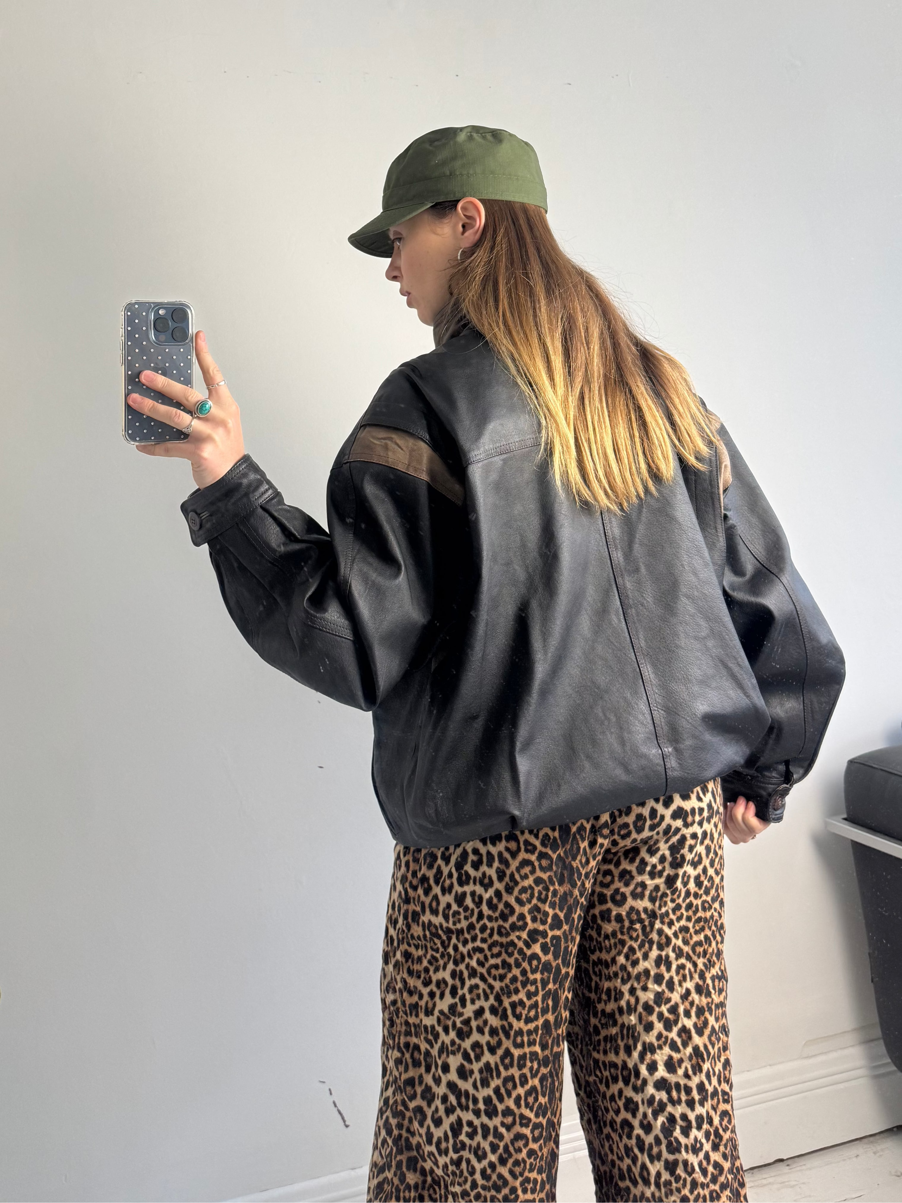 Leather 80's Bomber Jacket Size Xl