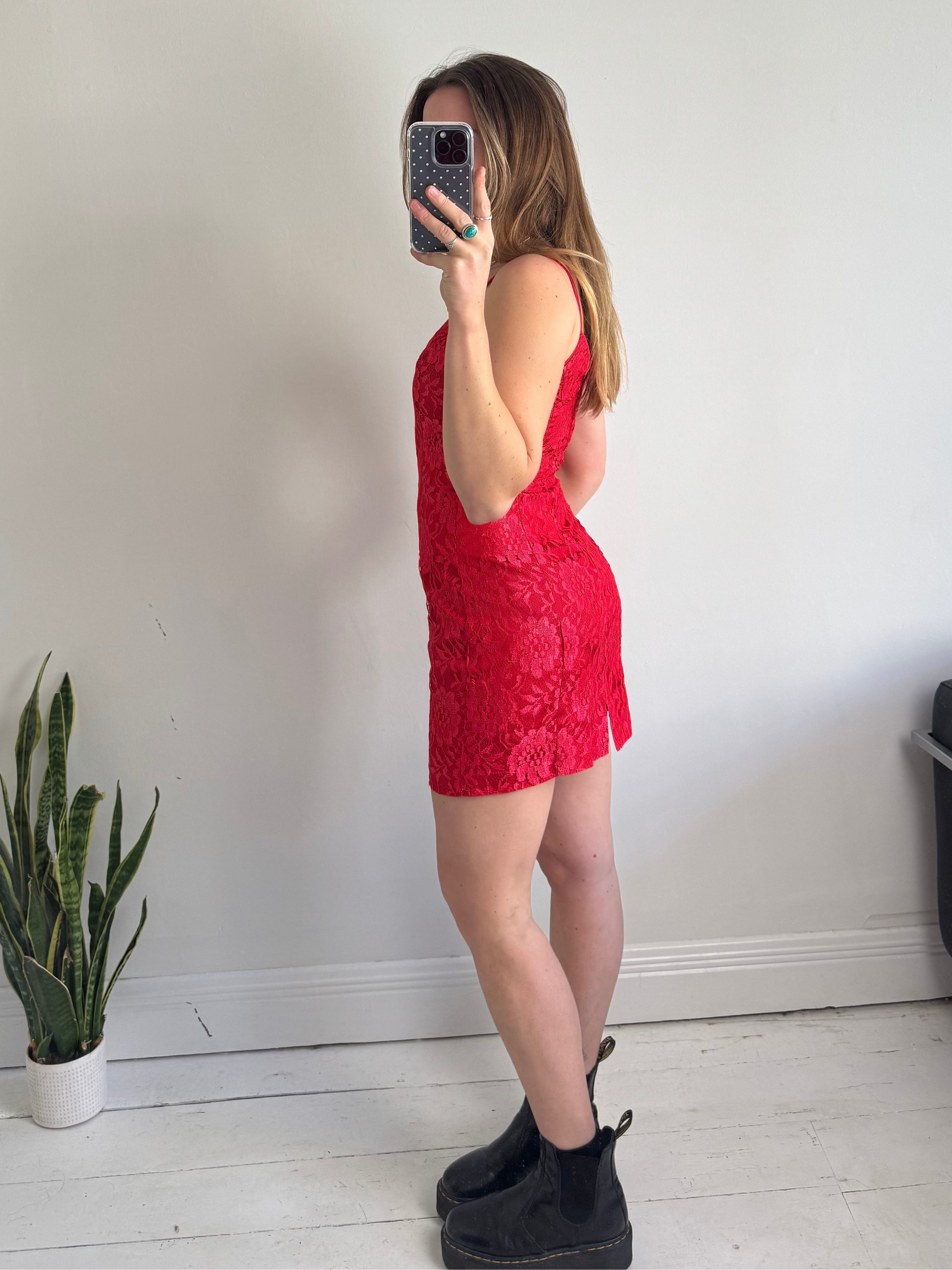 Red 80's Lace Mini Dress Size 8