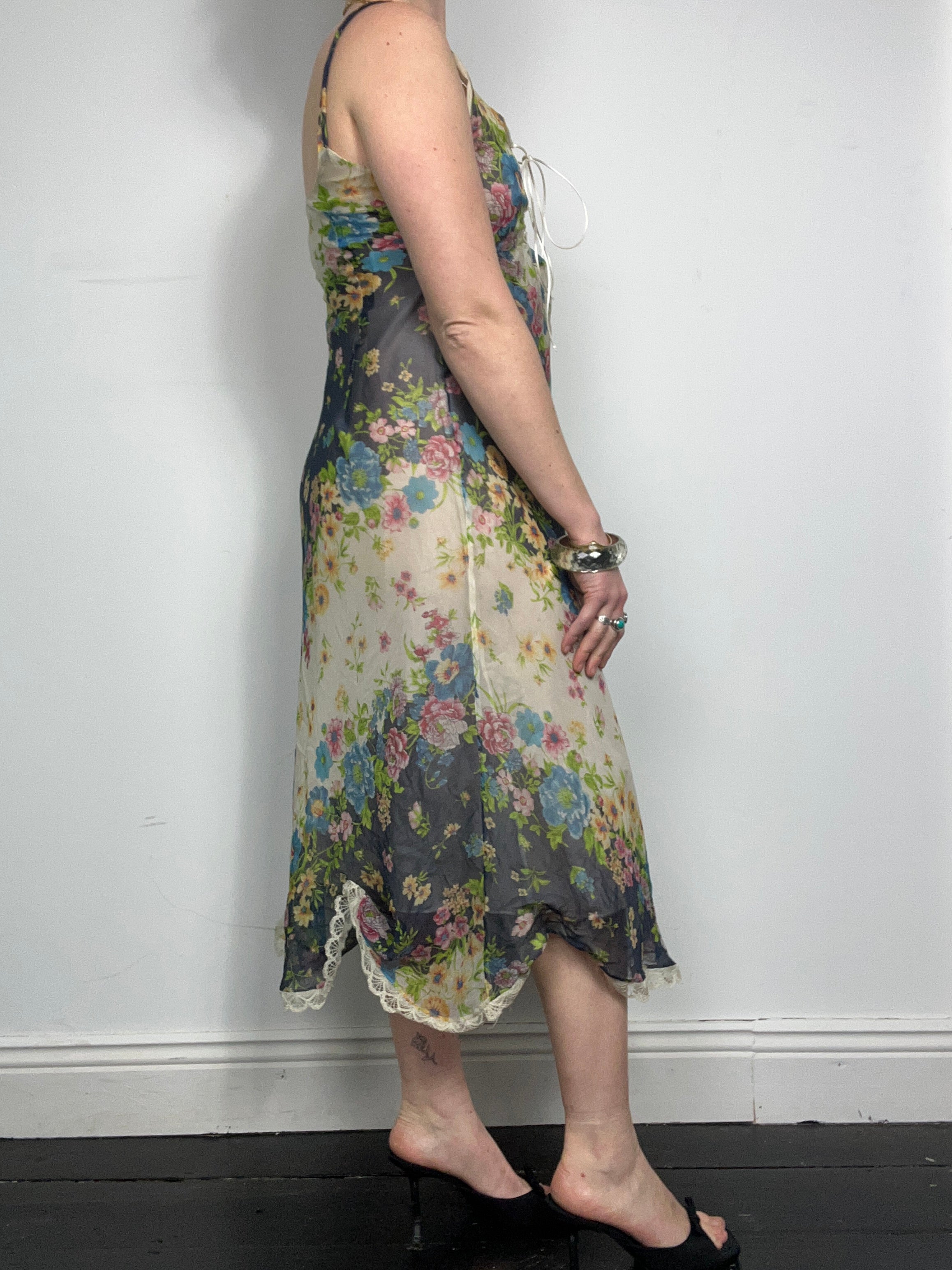 Chiffon Croset tie Floral Slip Dress Size 12/14
