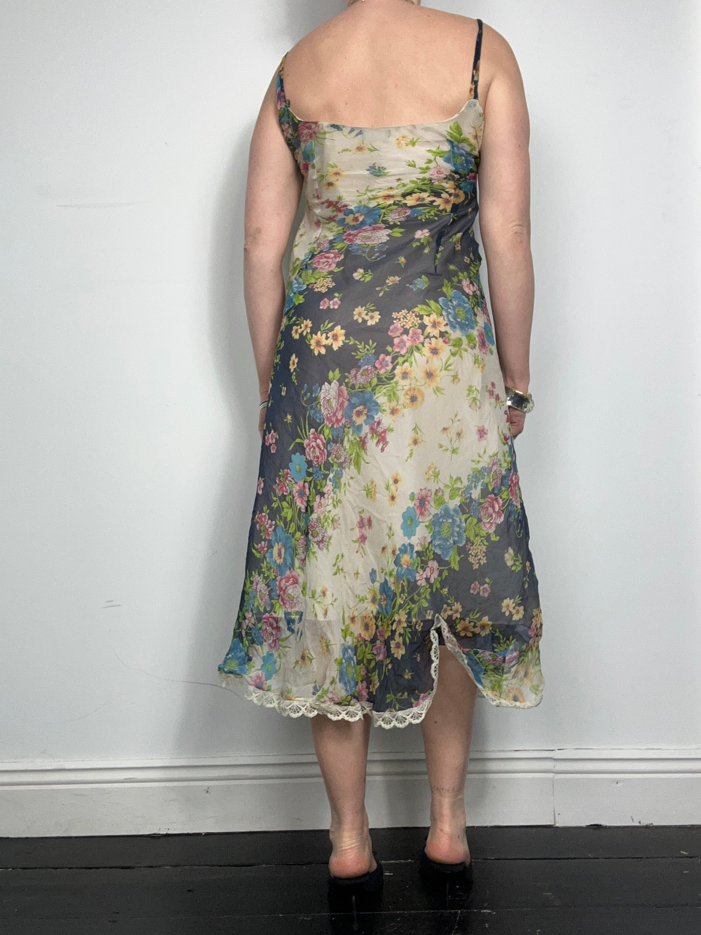 Chiffon Croset tie Floral Slip Dress Size 12/14