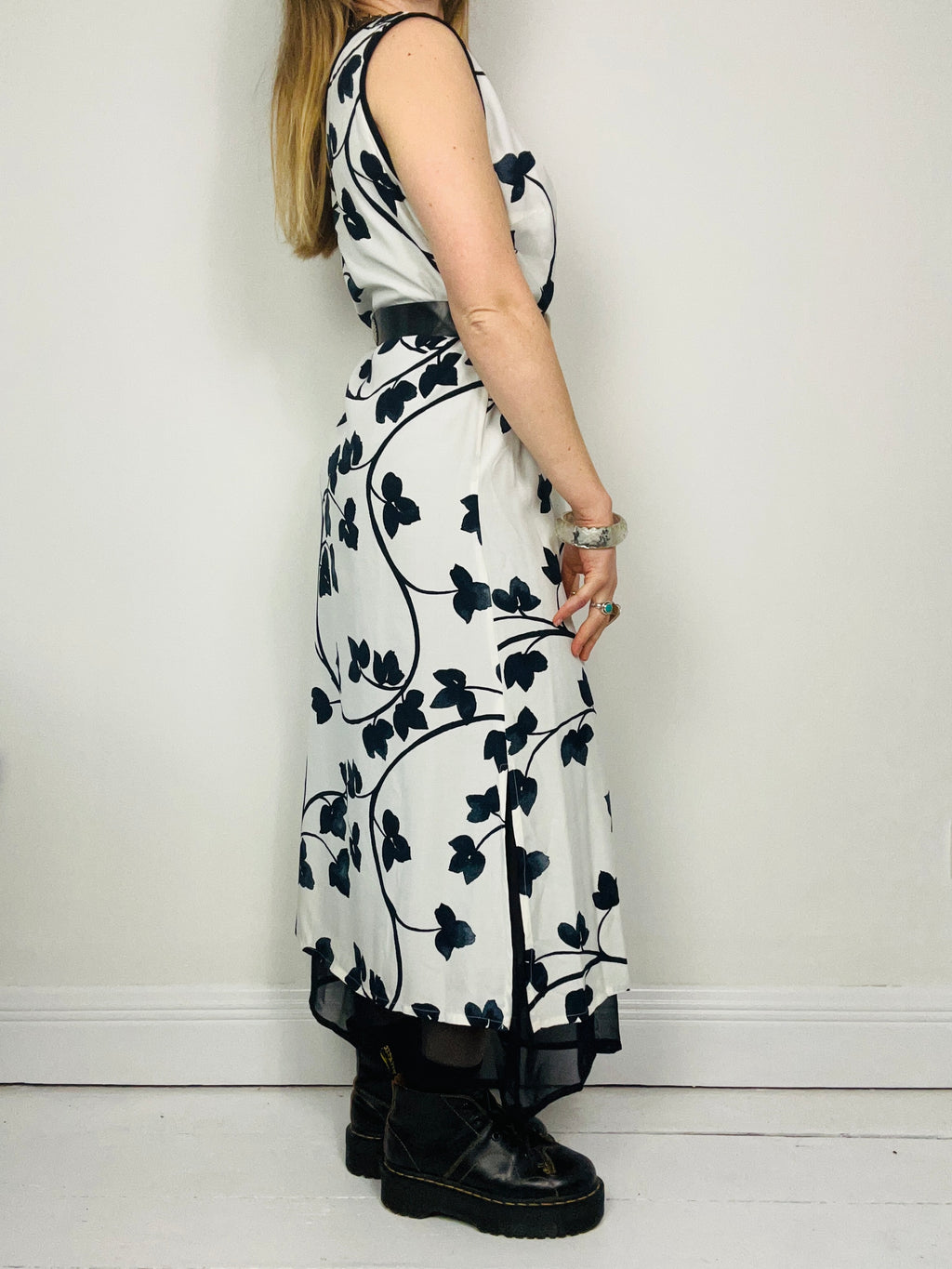Leaf Print 90's Midi Dress Size 14